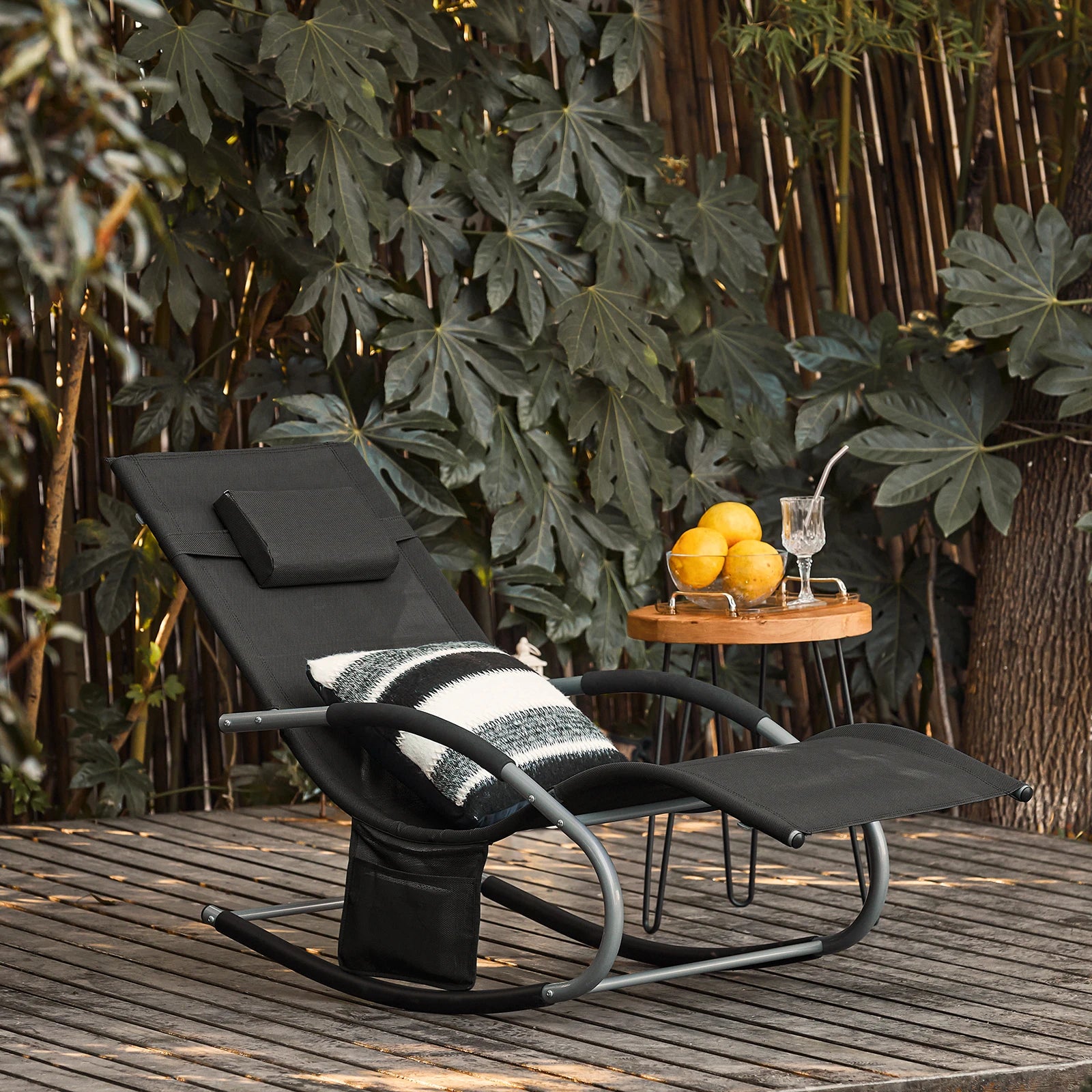 Set van 2 verstelbare ligstoelen - Zonnebed met kussens en zijvak