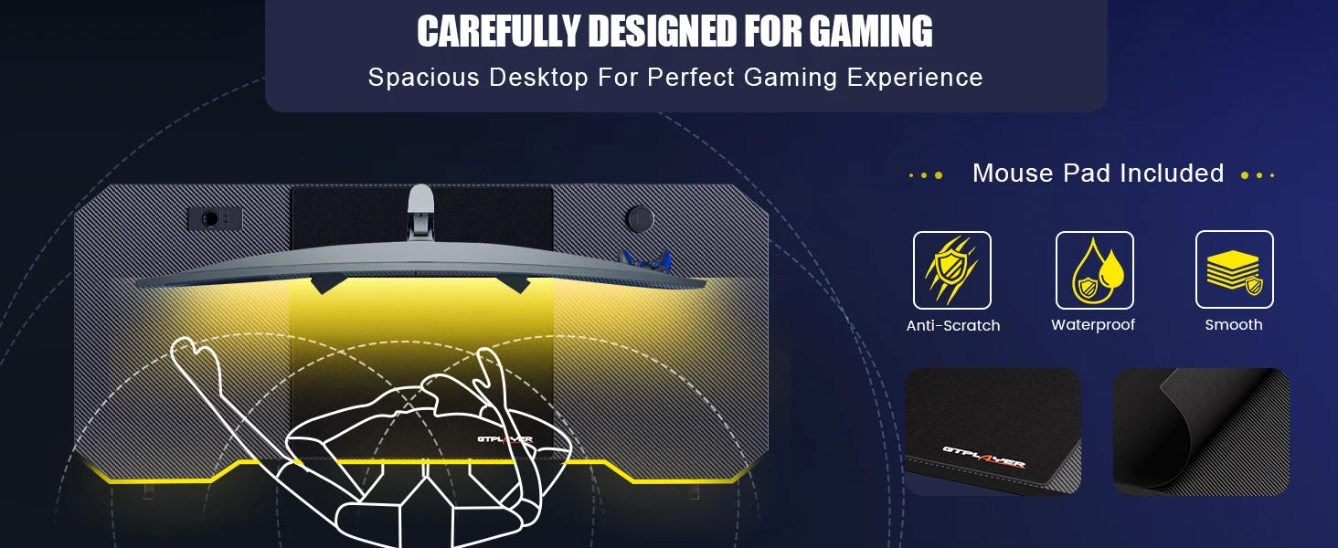Gaming Bureau 120x60 cm met LED Verlichting & Stopcontact – Carbon Fiber Werkblad en Z-Frame