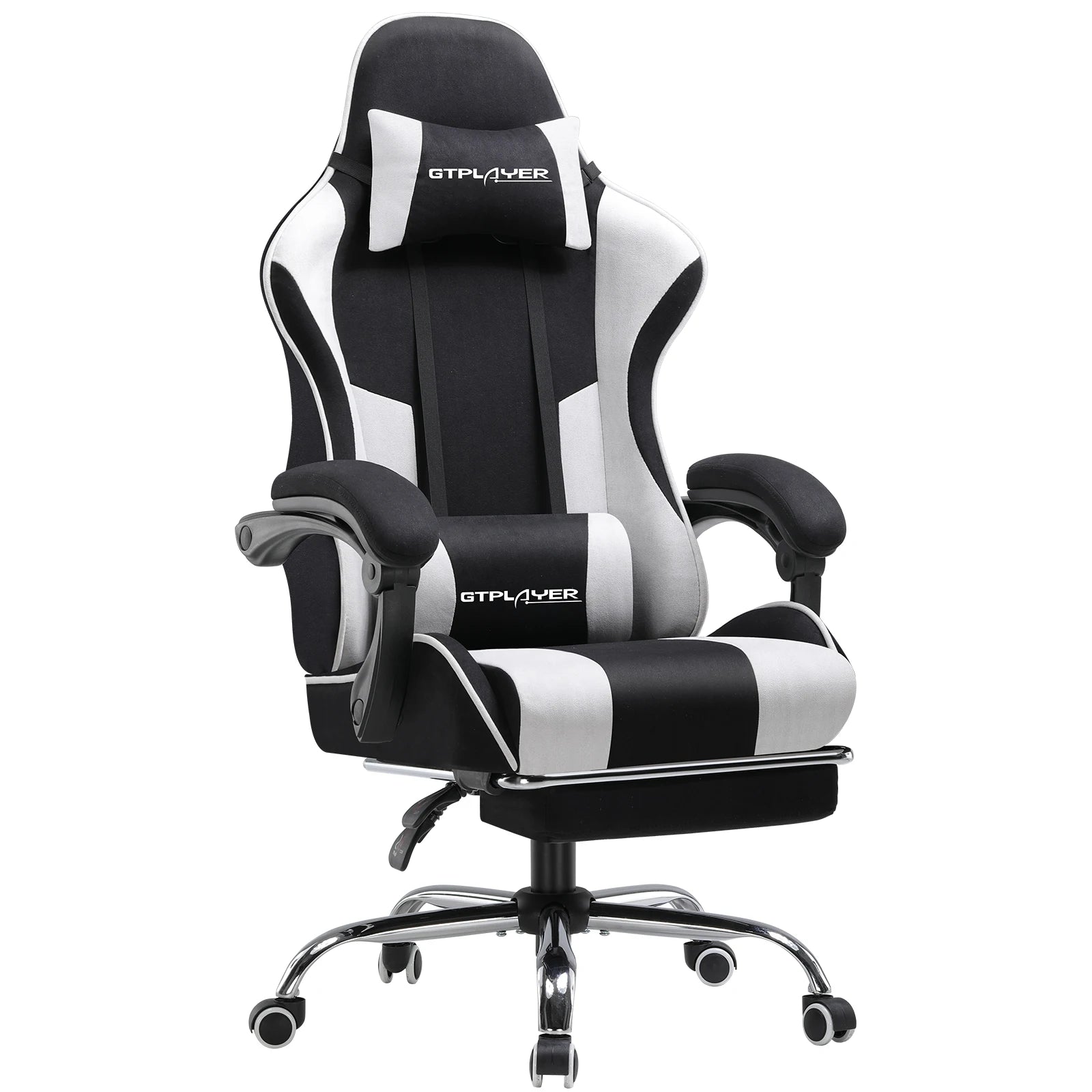 Ergonomische Gamingstoel met Voetensteun en Massage Lendenkussen – Stoffen Bureaustoel met Hoofdsteun