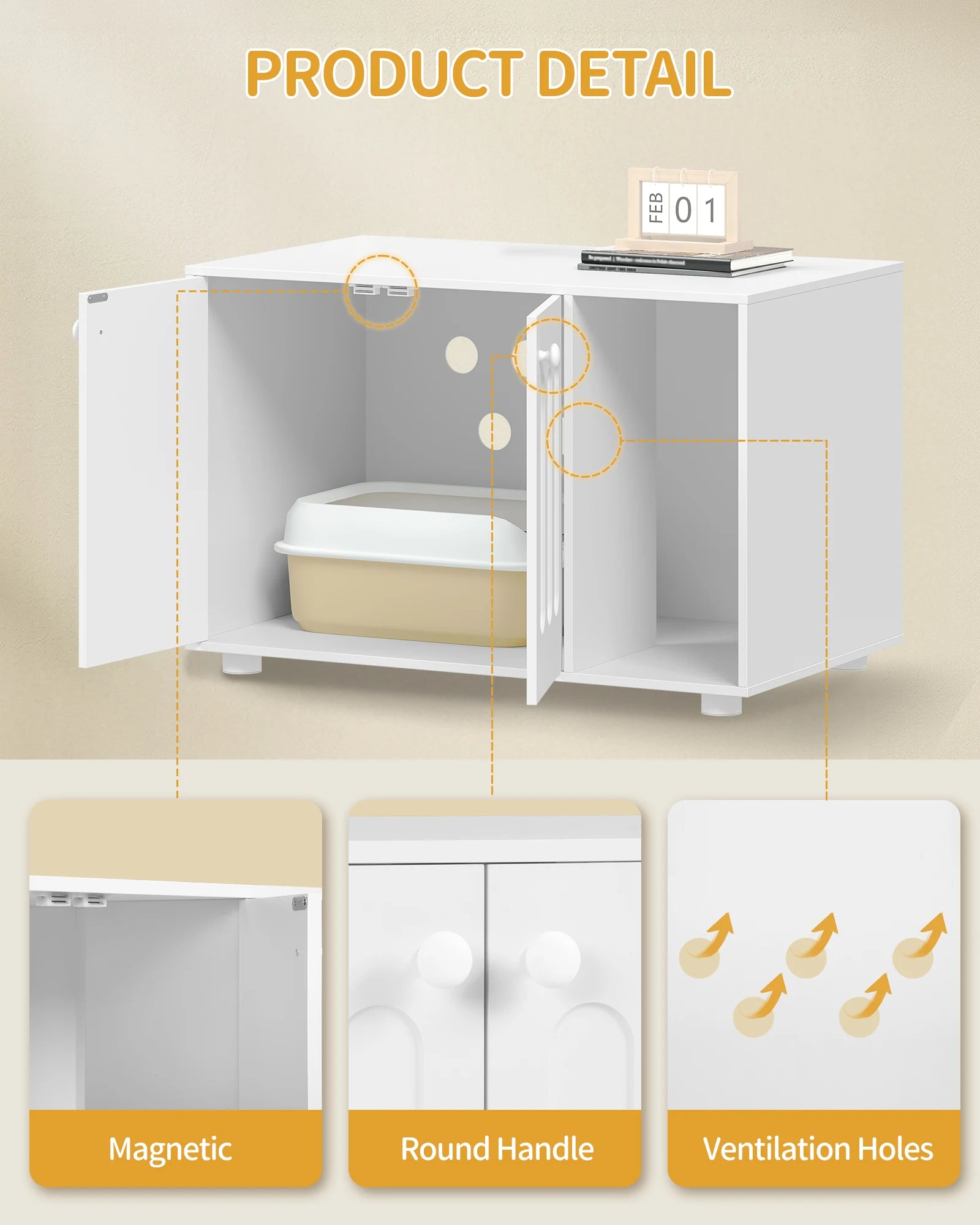 Grote Kattenkast met Deur – Modern Kattenhuis & Opbergmeubel voor Kattenbak