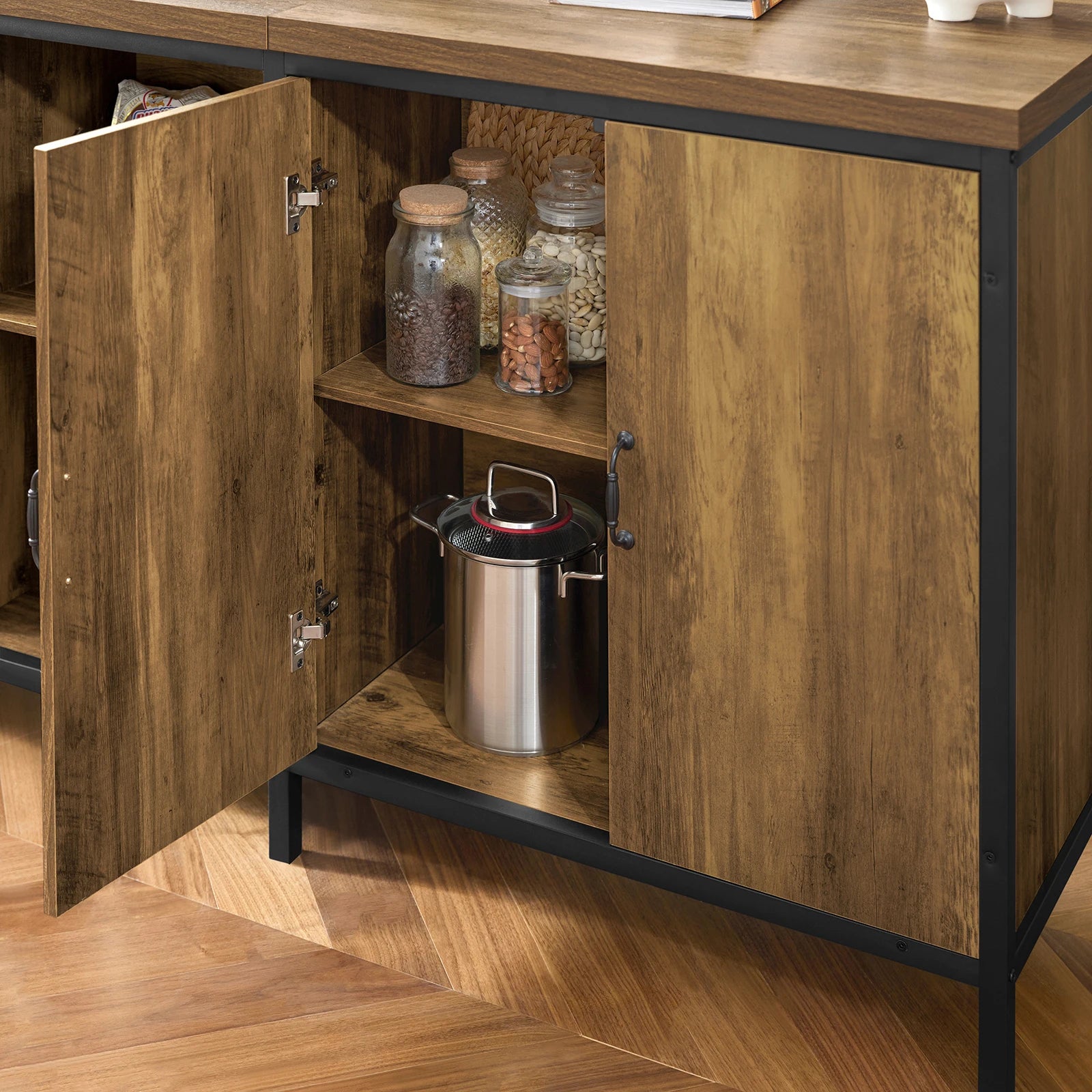 Vrijstaand Industrieel Keukeneiland 170 cm – Dressoir Bartafel met Opbergruimte – Metaal & MDF Bruin