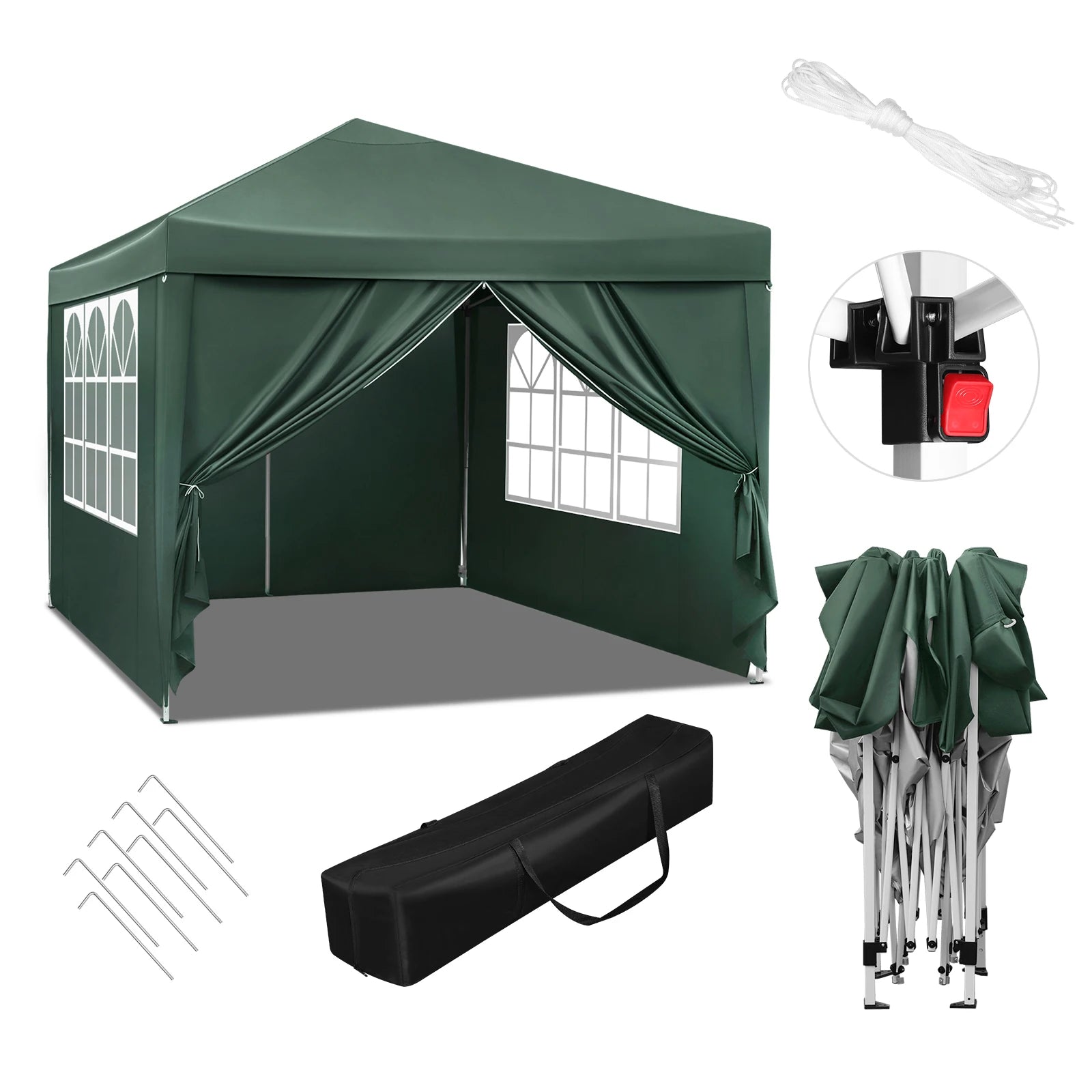 Easy Up Partytent 3x3 m – Opvouwbare Waterdichte Tuintent met UV-bescherming - Pop‑Up Systeem - Inclusief Draagtas