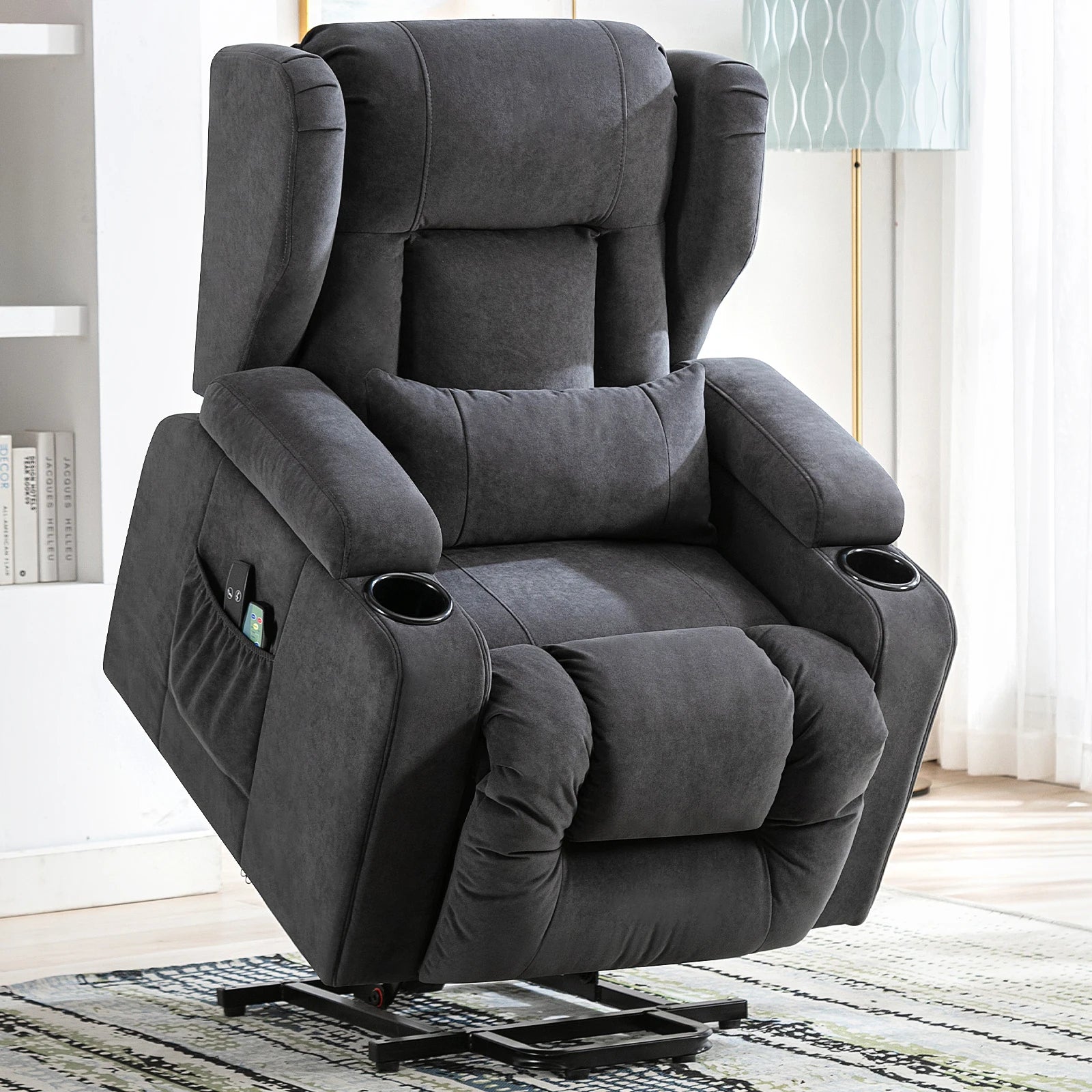 Elektrische Relaxfauteuil met Sta-op-Hulp, Massagefunctie & Stoffen Bekleding – TV‑stoel voor Woonkamer
