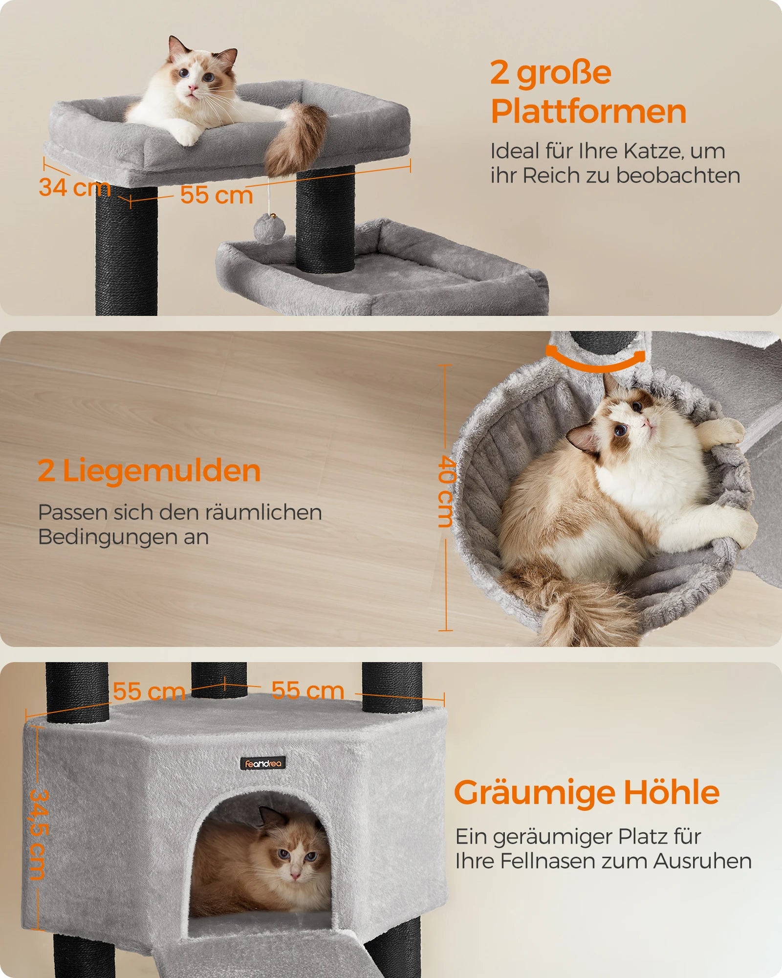 XXL Krabpaal Kattenboom 186 cm – Multi-Level Kattenkrabpaal met 13 Sisalpalen en Ligplatforms – Grijs