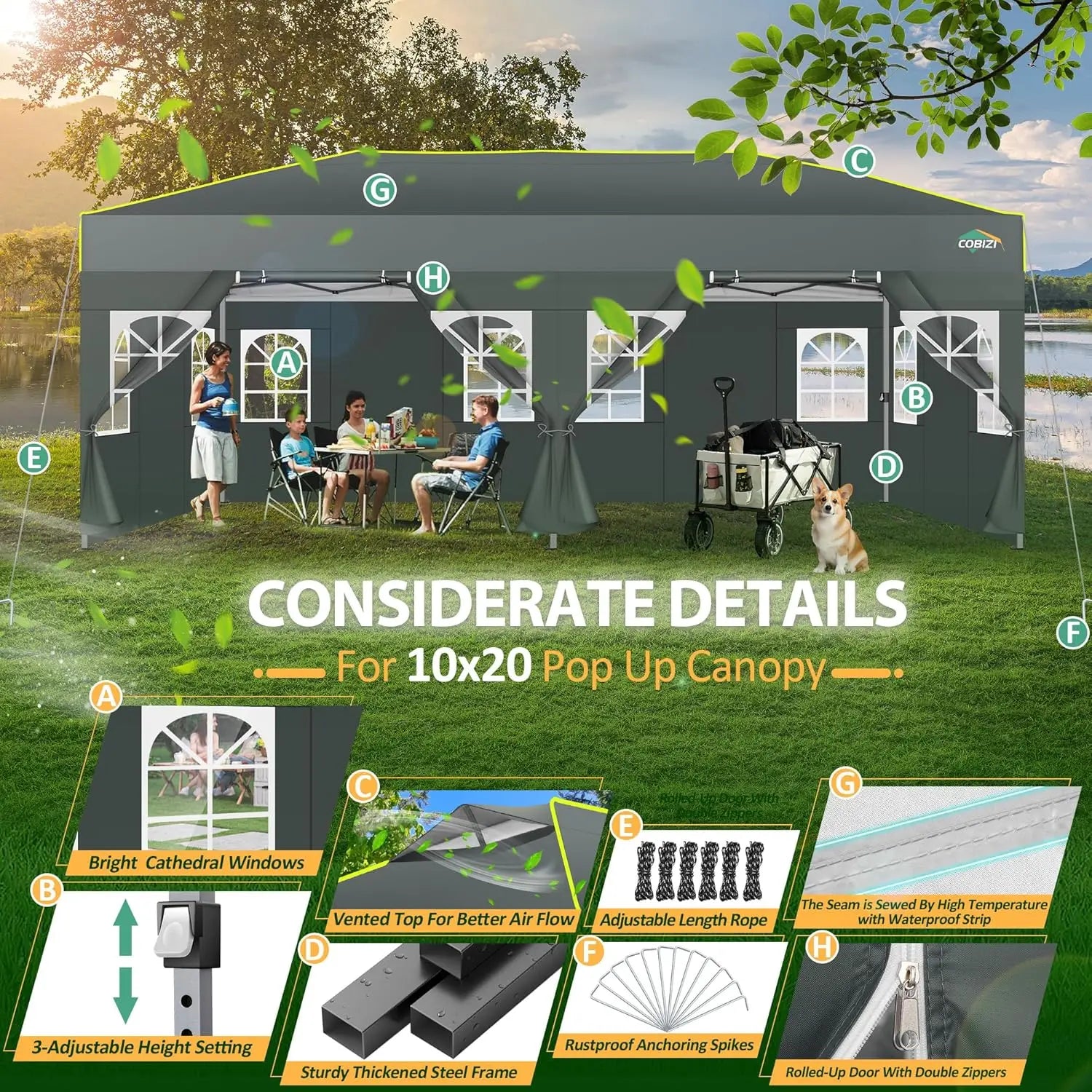 3X6 Pop-Up Gazebo, Waterproof Party Tent with 6 Sidewalls,Garden Gazebo with Reflective Stripes&Ventilation Opening for Weddings