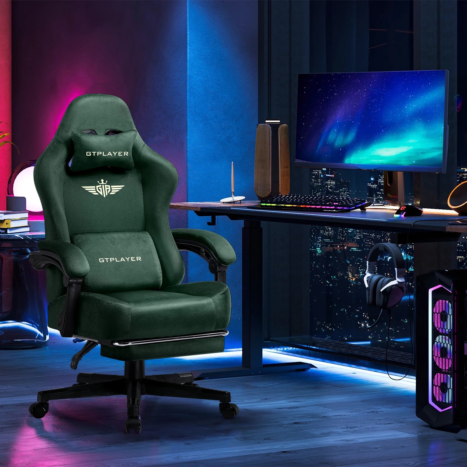 Ergonomische Gaming Stoel met Voetsteun en 150° Verstelbare Rugleuning – Ademend Stoffen Bureaustoel voor Gaming & Kantoor