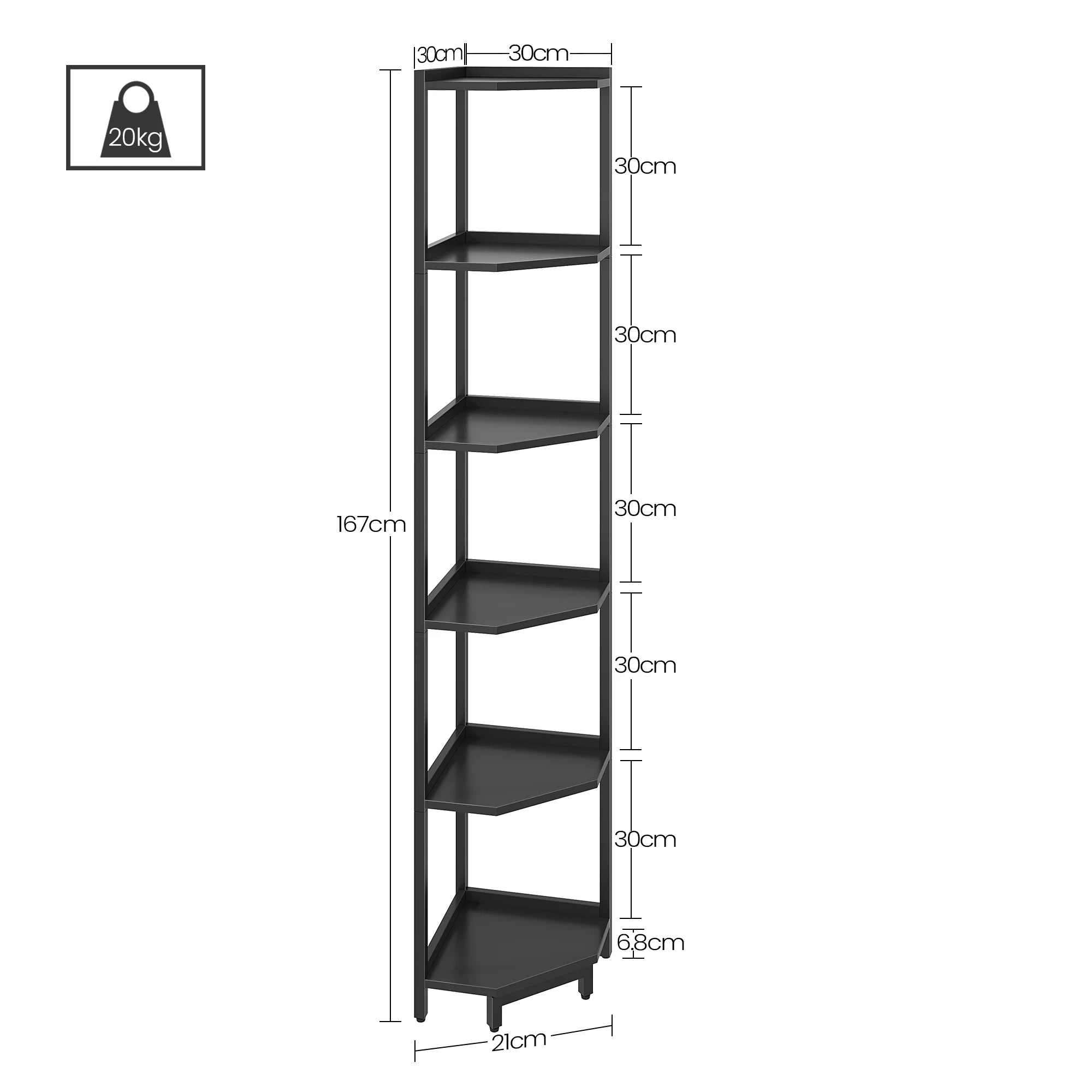Hoekrek met 6 Planken – Open Boekenplank en Opslagrek voor Woonkamer en Kantoor