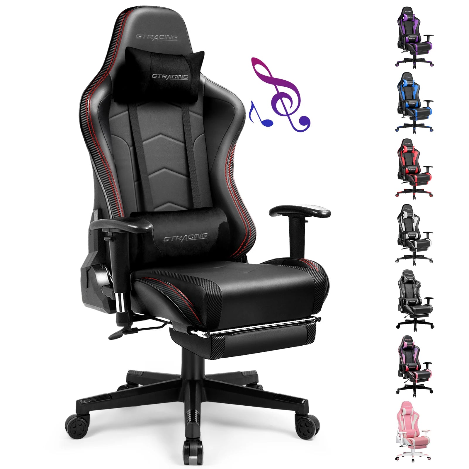 Gamingstoel met Bluetooth Speakers – Ergonomische Bureaustoel met Voetensteun en PU Leer (Recline 150°)