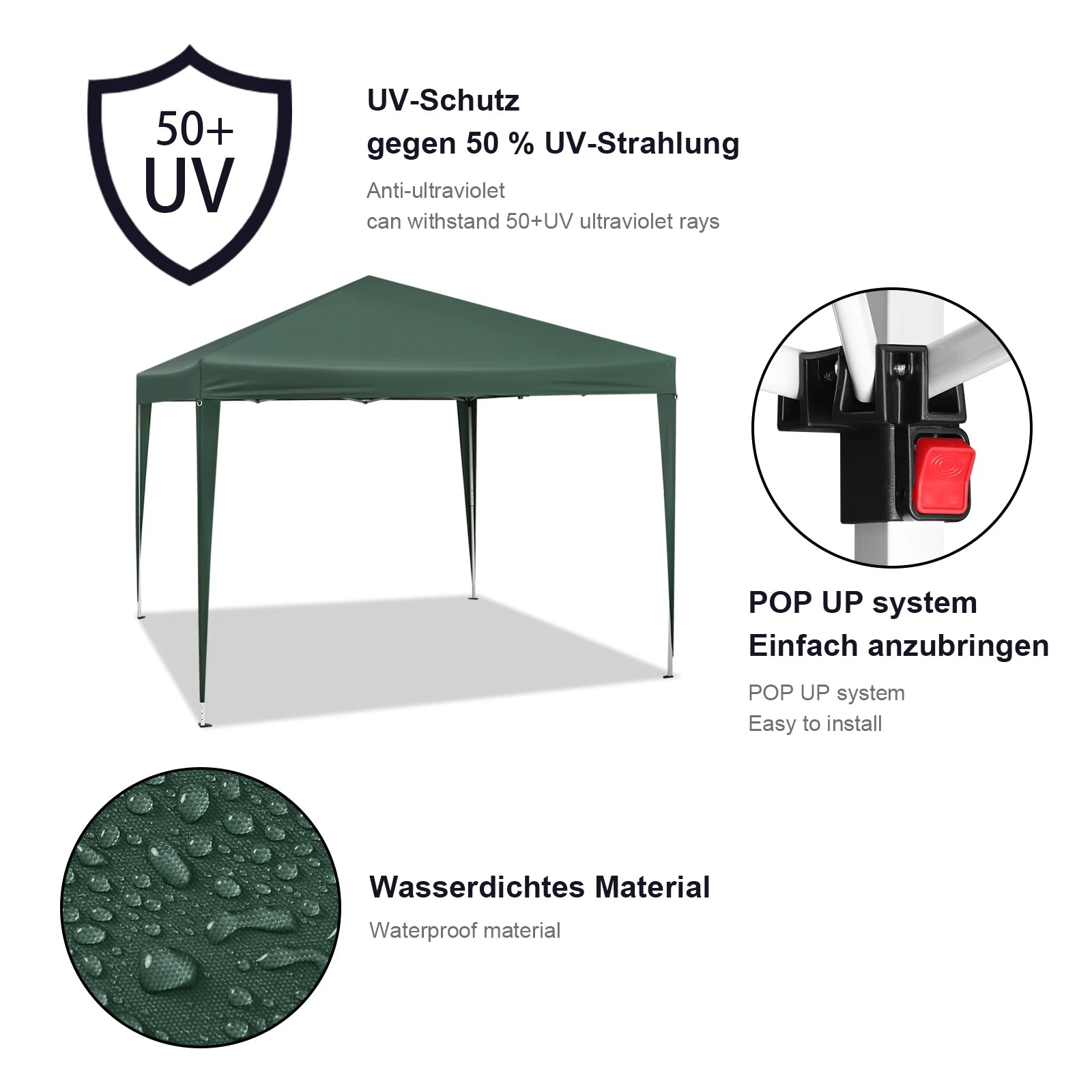 Easy Up Pop-up Partytent 3x3 m Waterdicht – Tuinpaviljoen met UV-Bescherming & Draagtas voor Tuin, Camping en Evenementen