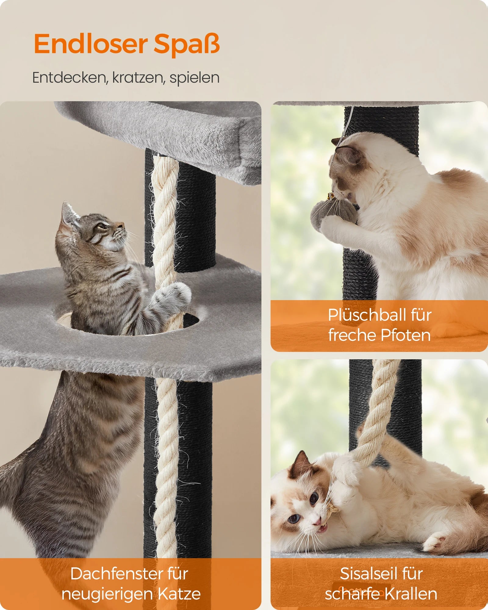 XXL Krabpaal Kattenboom 186 cm – Multi-Level Kattenkrabpaal met 13 Sisalpalen en Ligplatforms – Grijs