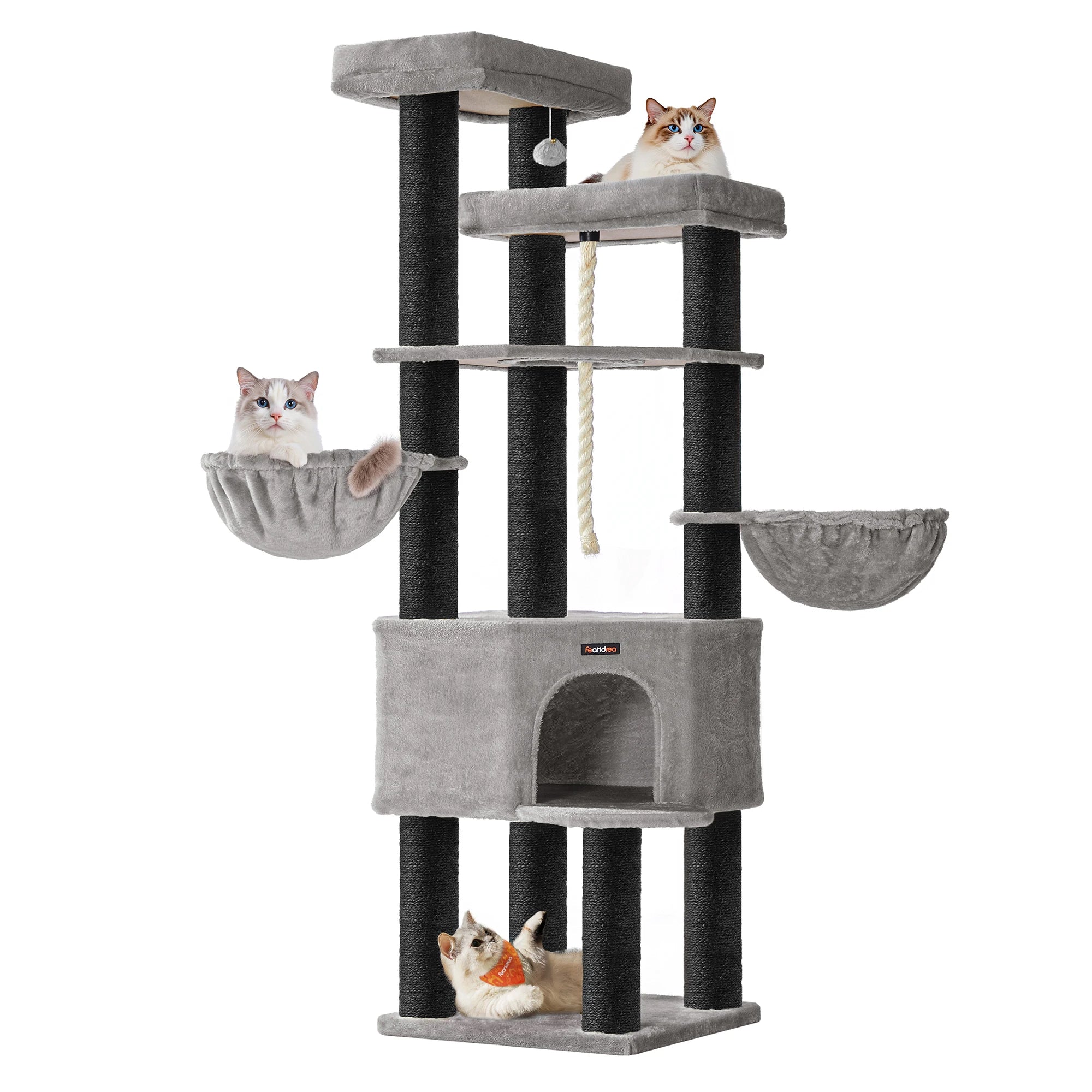 XXL Krabpaal Kattenboom 186 cm – Multi-Level Kattenkrabpaal met 13 Sisalpalen en Ligplatforms – Grijs