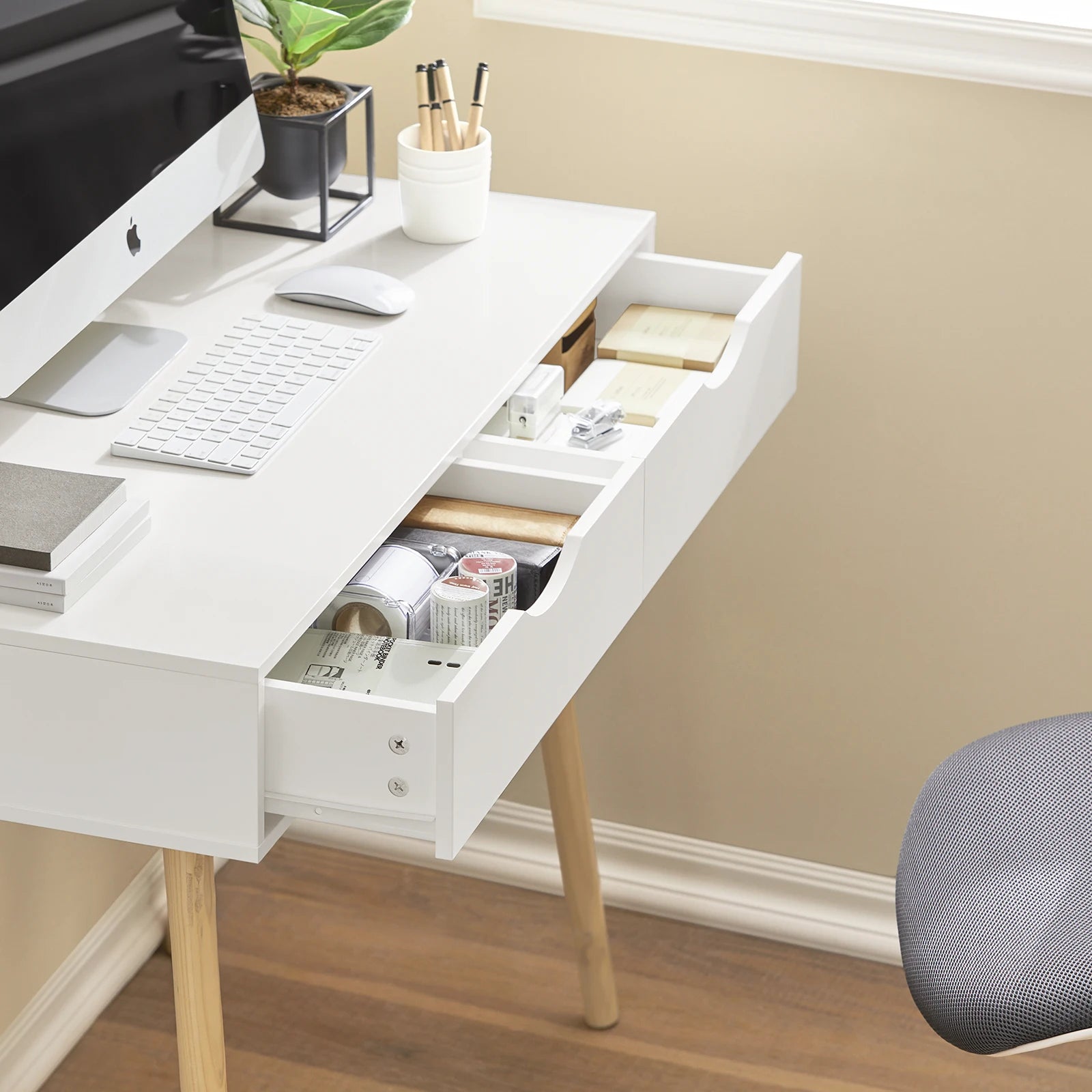 Computertafel met 2 Lades – Modern Bureau 90×45 cm voor Thuiswerk en Studie
