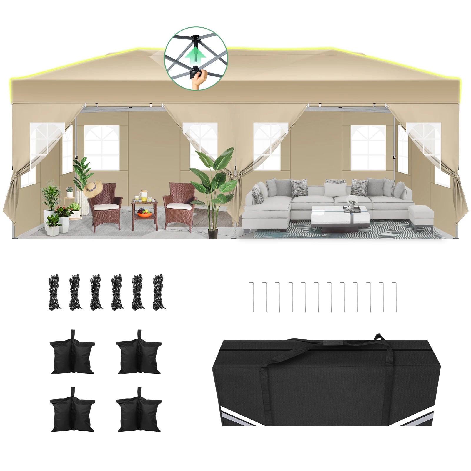 3X6 Pop-Up Gazebo, Waterproof Party Tent with 6 Sidewalls,Garden Gazebo with Reflective Stripes&Ventilation Opening for Weddings