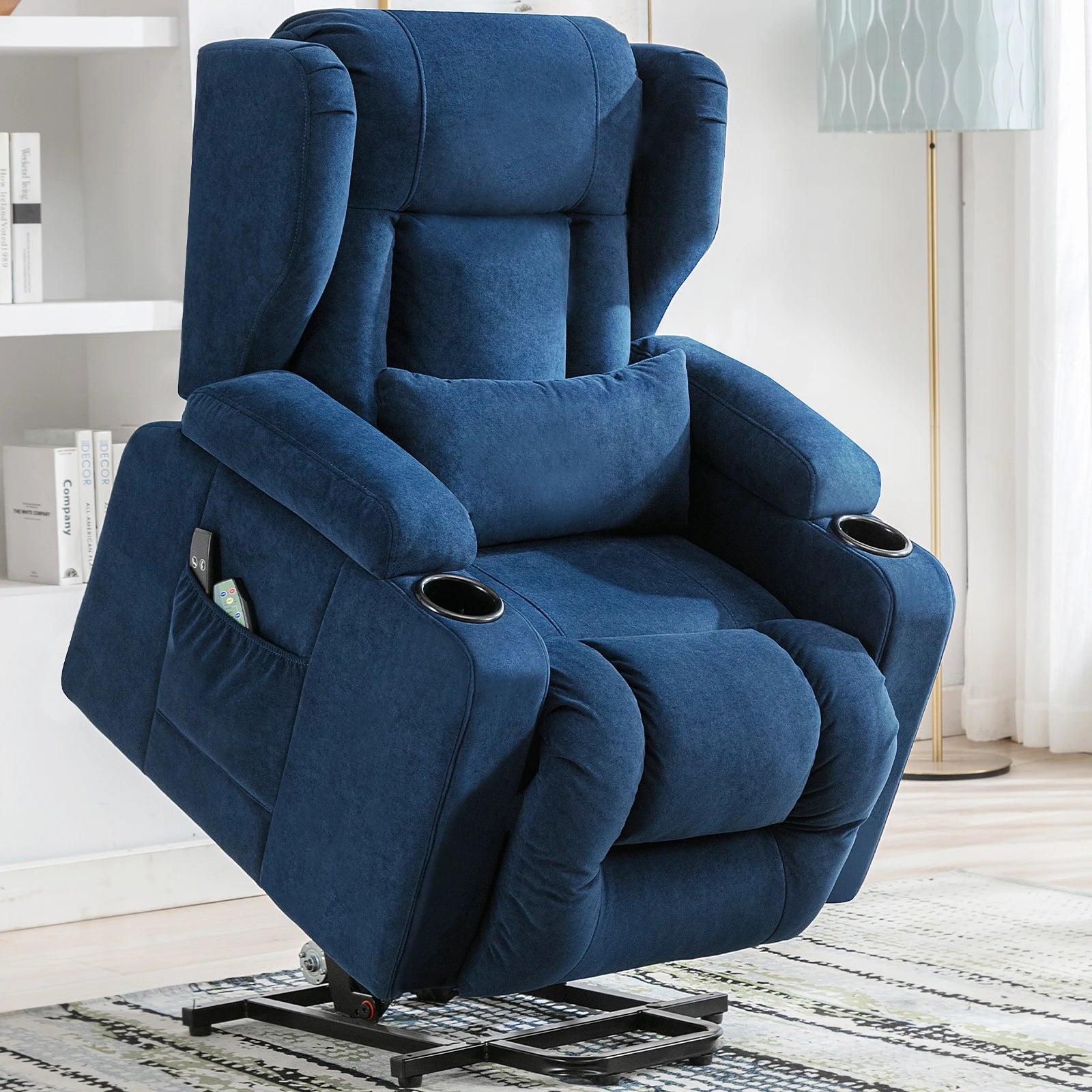 Elektrische Relaxfauteuil met Sta-op-Hulp, Massagefunctie & Stoffen Bekleding – TV‑stoel voor Woonkamer