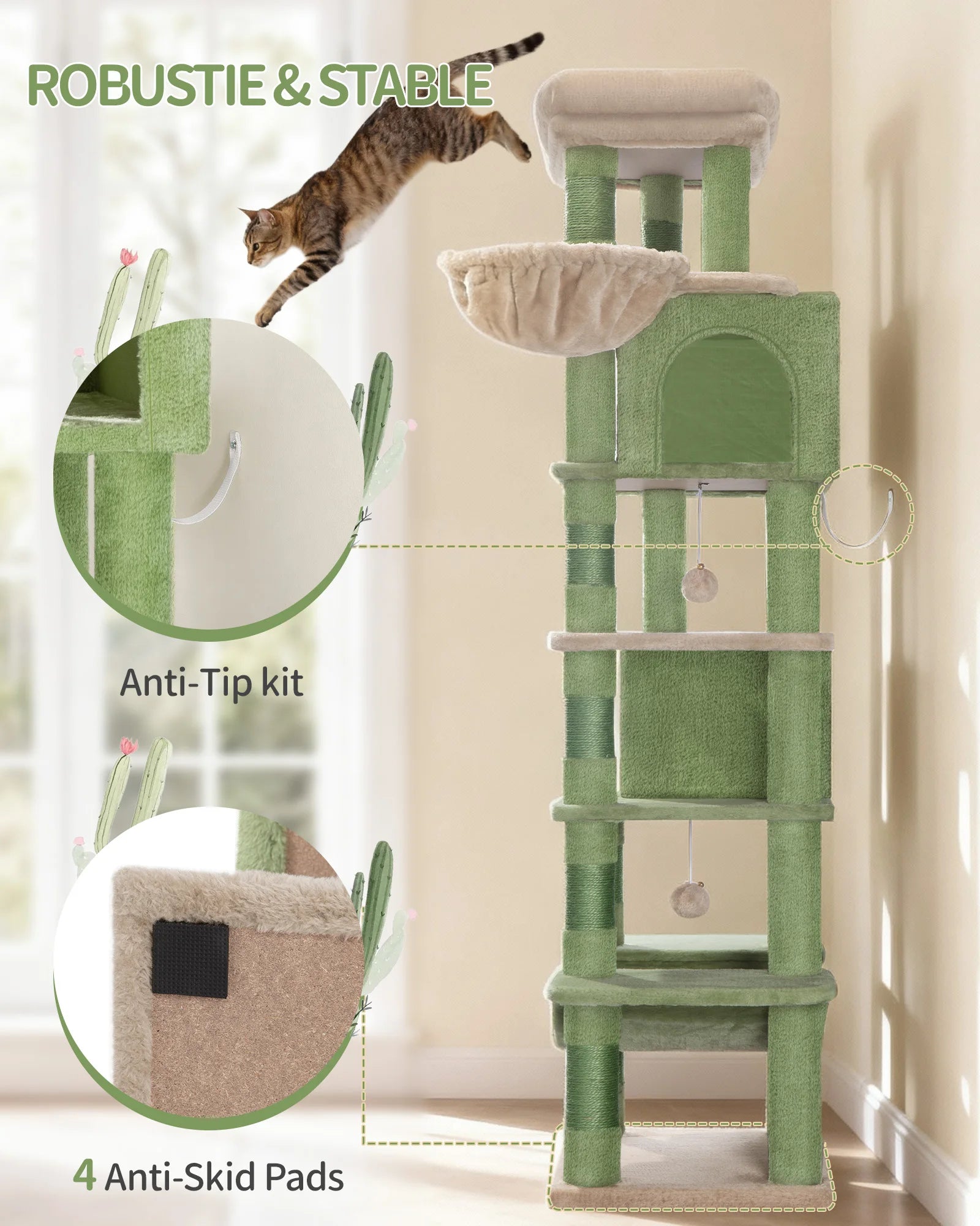 Grote 170 cm Kattenboom met 8 Krabpalen – Luxe Kattenhuis voor Grote en Meerdere Katten