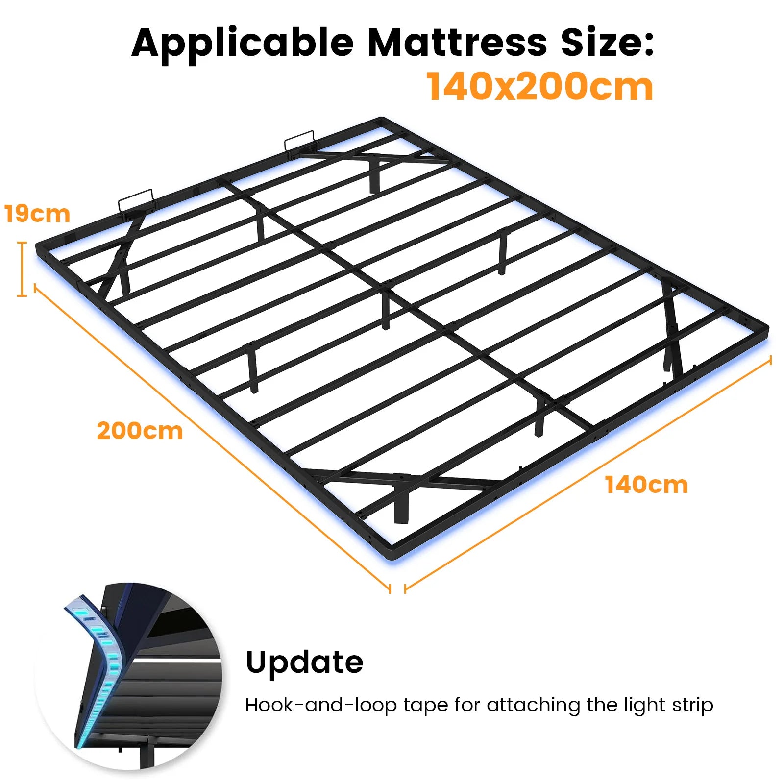 Metalen Bedframe 140x200 cm met LED, USB en Stopcontacten – Modern en Functioneel Design