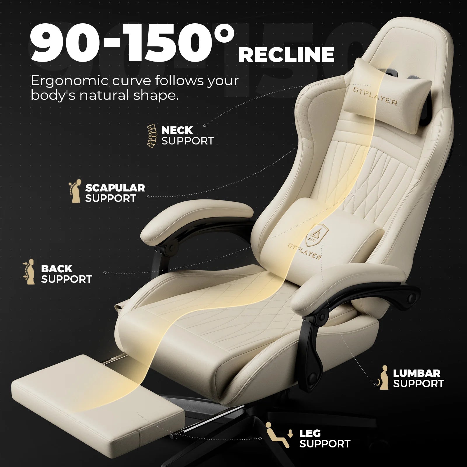 Ergonomische Gaming Stoel met Voetensteun & Luidsprekers – Verstelbare Gamer Chair met 170° Rugleuning, PU Leer & 150kg Draagkracht