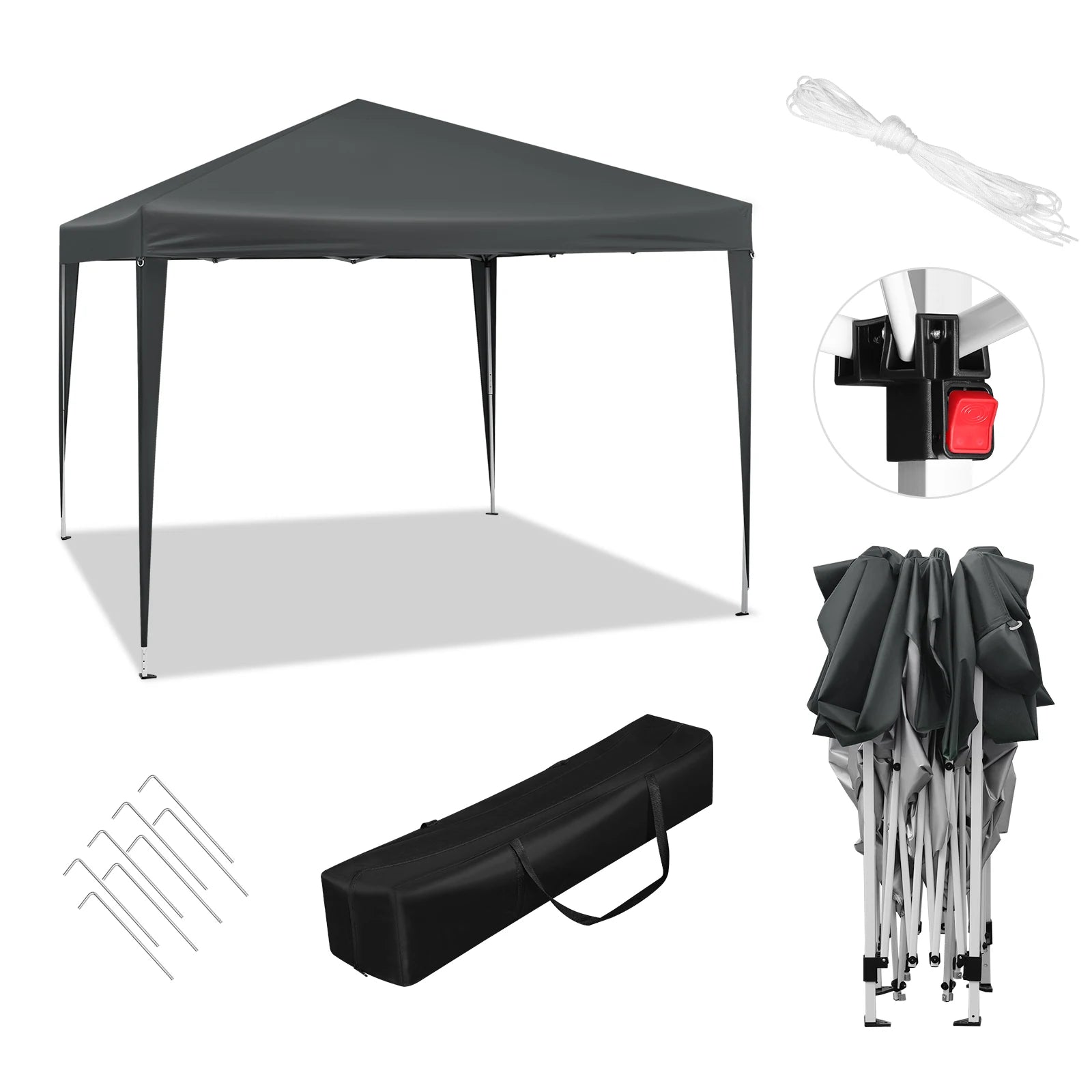 Easy Up Pop-up Partytent 3x3 m Waterdicht – Tuinpaviljoen met UV-Bescherming & Draagtas voor Tuin, Camping en Evenementen