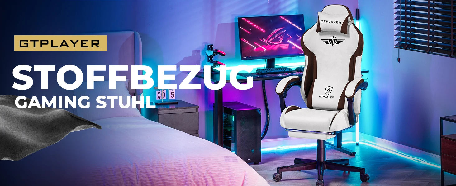 Ergonomische Gamingstoel van Stof met Voetensteun en Verstelbare Rugleuning (165°)