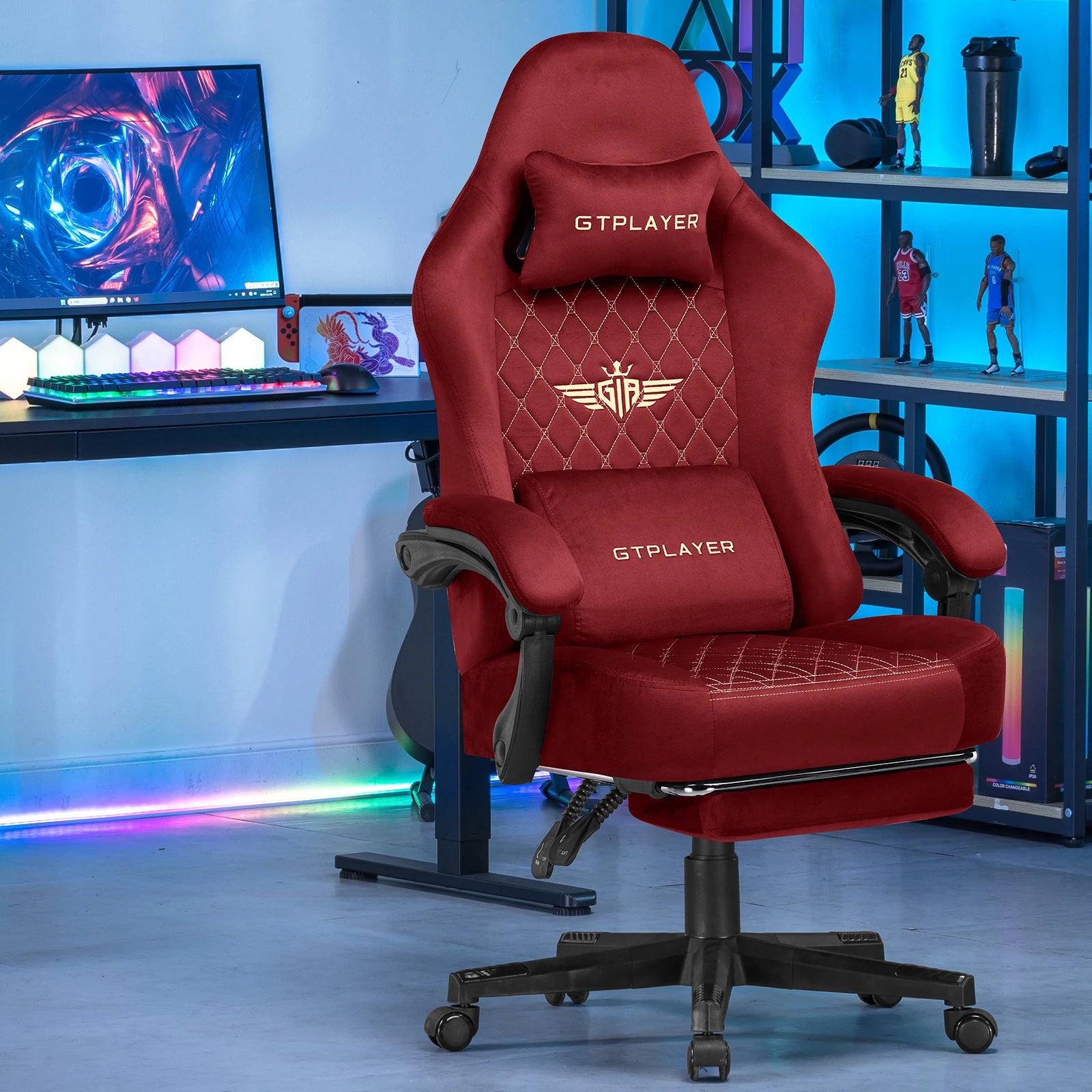 Ergonomische Gaming Stoel met Voetsteun – Stoffen Bureaustoel 360° Draaibaar & Verstelbaar (Comfort PC & Thuiswerk Stoel)