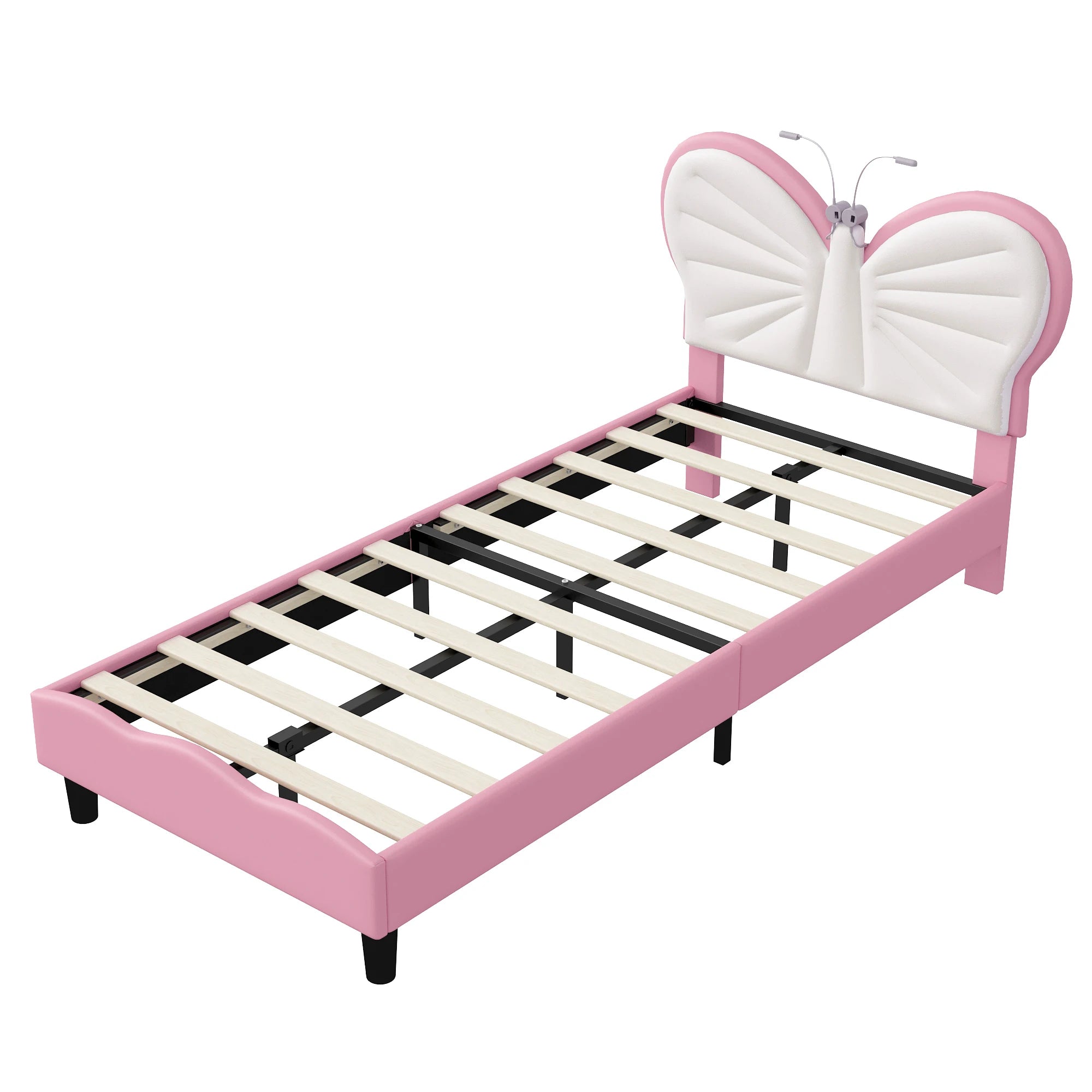 Kinderbed 90x200 cm verstelbaar hoofdeinde – meisjesbed met LED‑leeslampjes