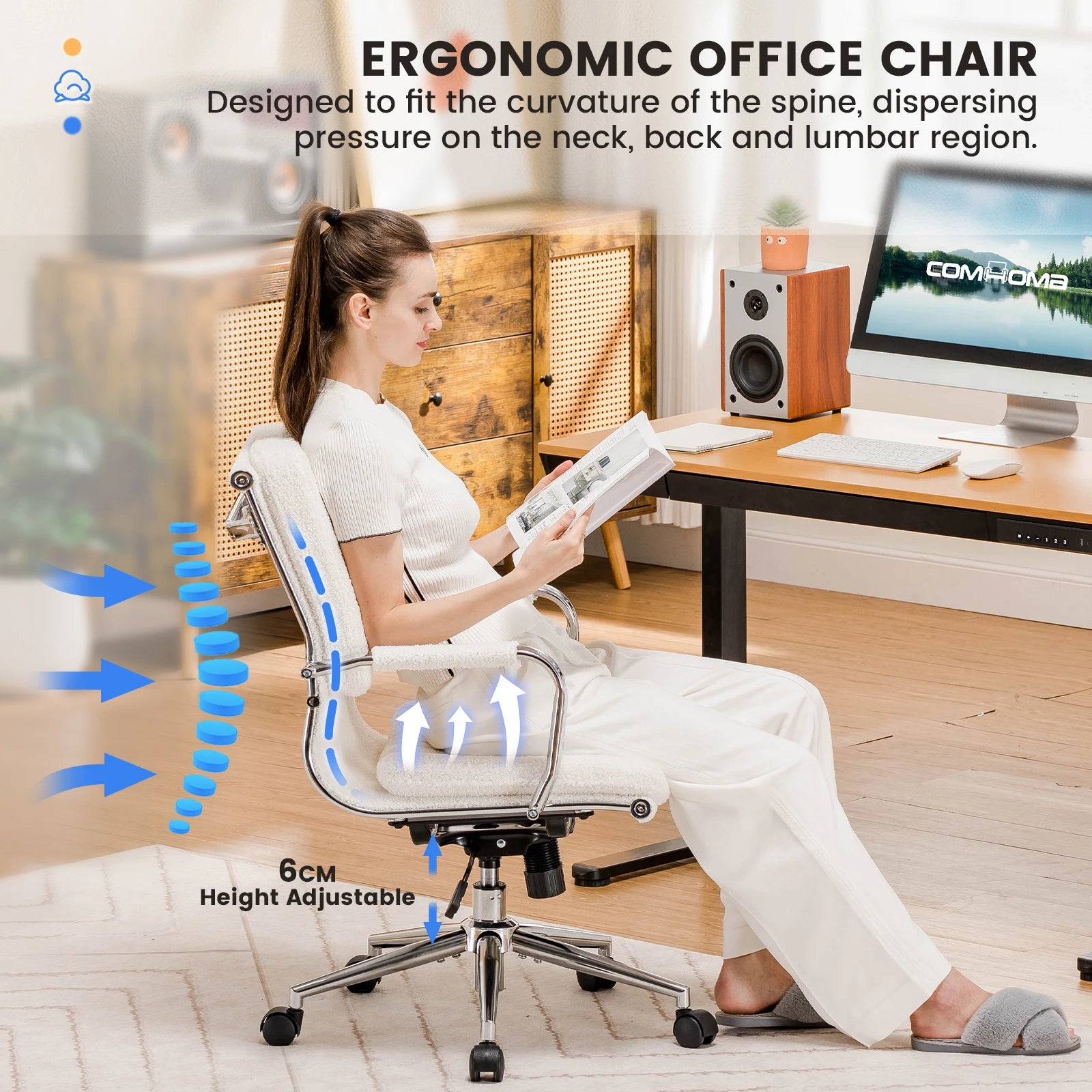 Ergonomische Bureaustoel met Armleuningen en Schommelfunctie – Comfortabele Executive Office Chair (Stof)