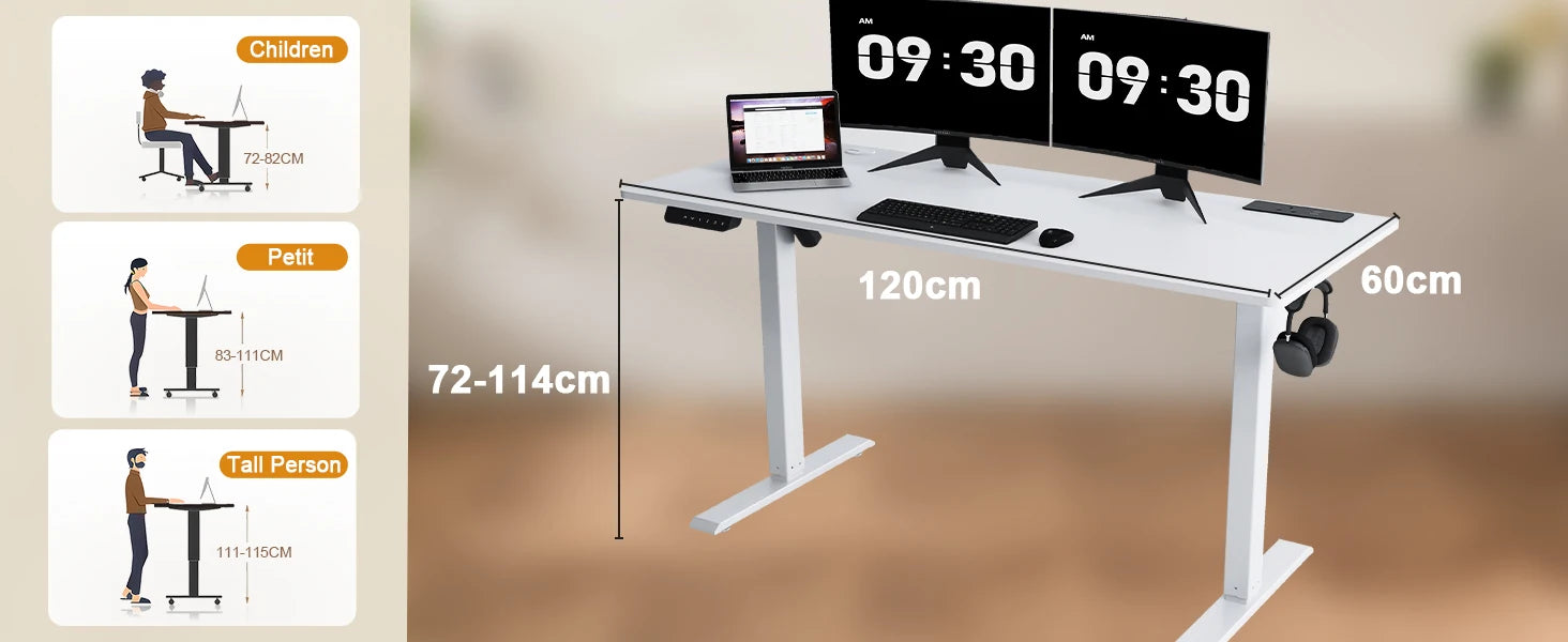 Elektrisch Zit-Sta Bureau Verstelbaar met USB en Ergonomisch Design (140x60 / 160x70 cm)