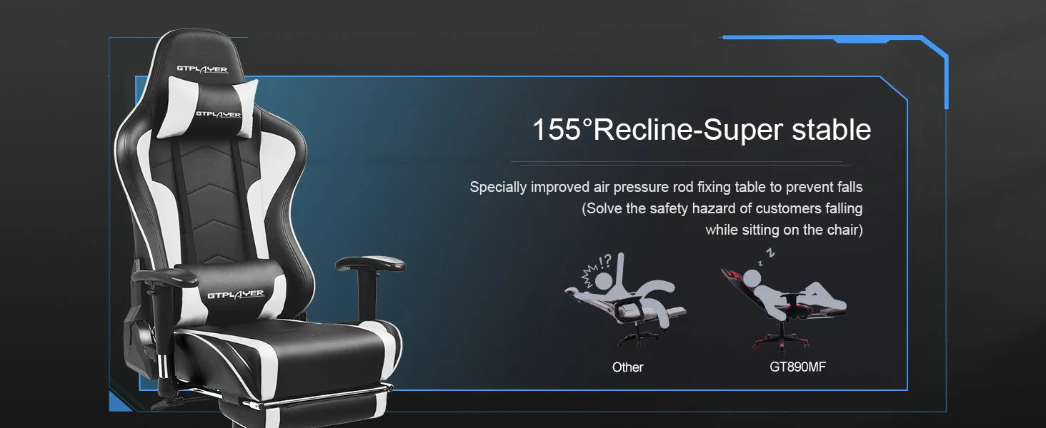 Gamingstoel met Bluetooth Speakers – Ergonomische Bureaustoel met Voetensteun en PU Leer (Recline 150°)