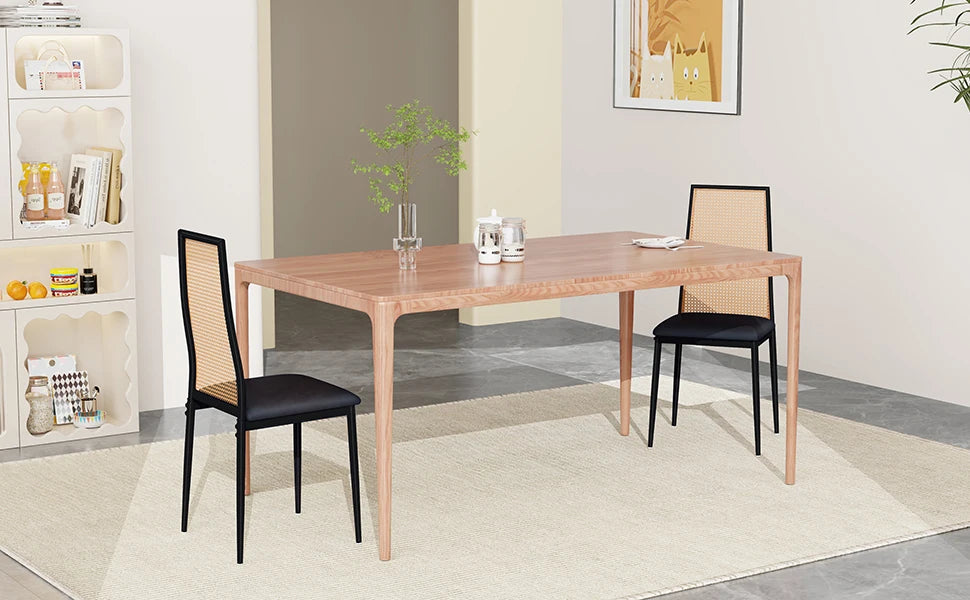 Retro Eetkamerstoelen Set van 2 met Rieten Rugleuning – Comfortabele Gestoffeerde Zitting, Stevig IJzeren Frame, Antislipvoetjes – Voor Keuken, Eetkamer & Terras