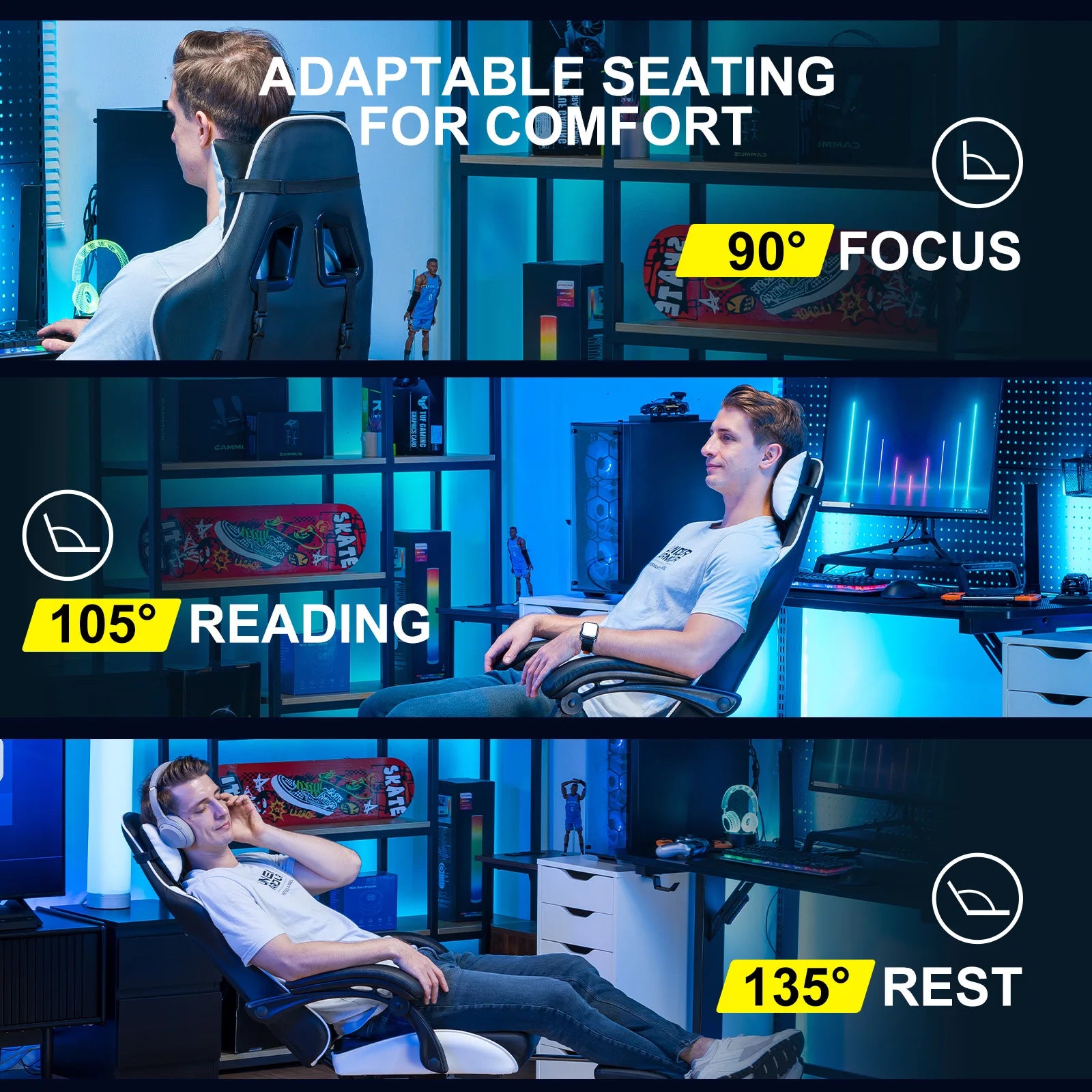 Ergonomische Gaming Stoel met Voetensteun en Verstelbare Rugleuning (90°–145°) – Luxe Bureaustoel voor Kantoor & Thuis