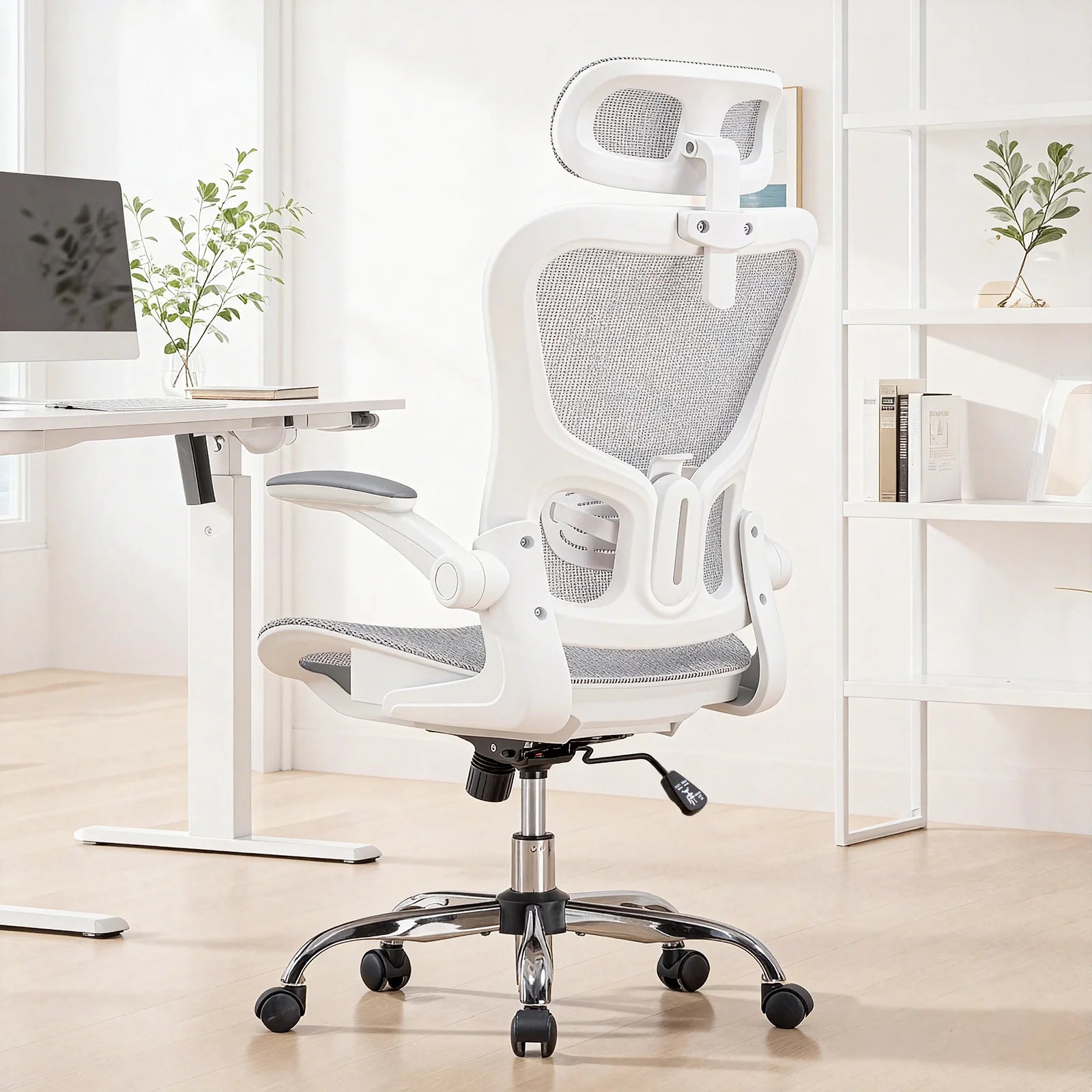 Ergonomische Bureaustoel met Hoofdsteun en Lendensteun – Verstelbare Mesh Office Chair – Gaming & Directiestoel met Armleuningen en Wielen