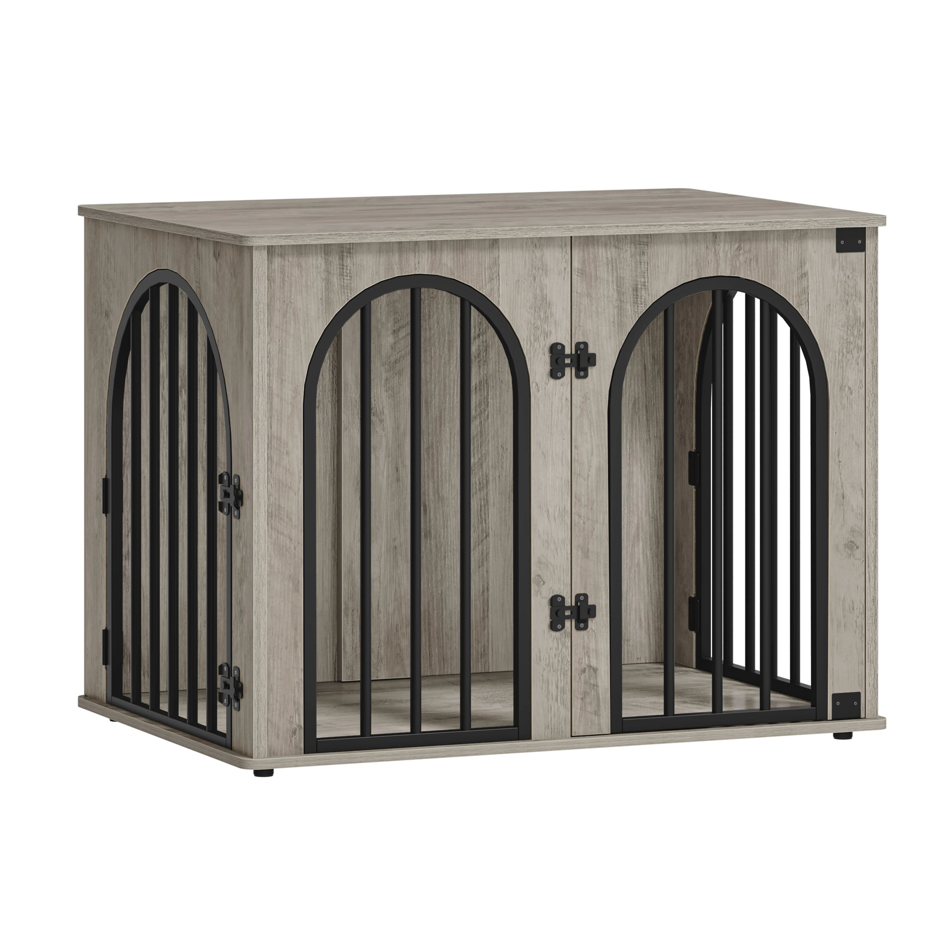Houten Hondenbench Meubel 80 cm – Design Hondenkooi met 3 Deuren – Moderne Indoor Bench & Bijzettafel