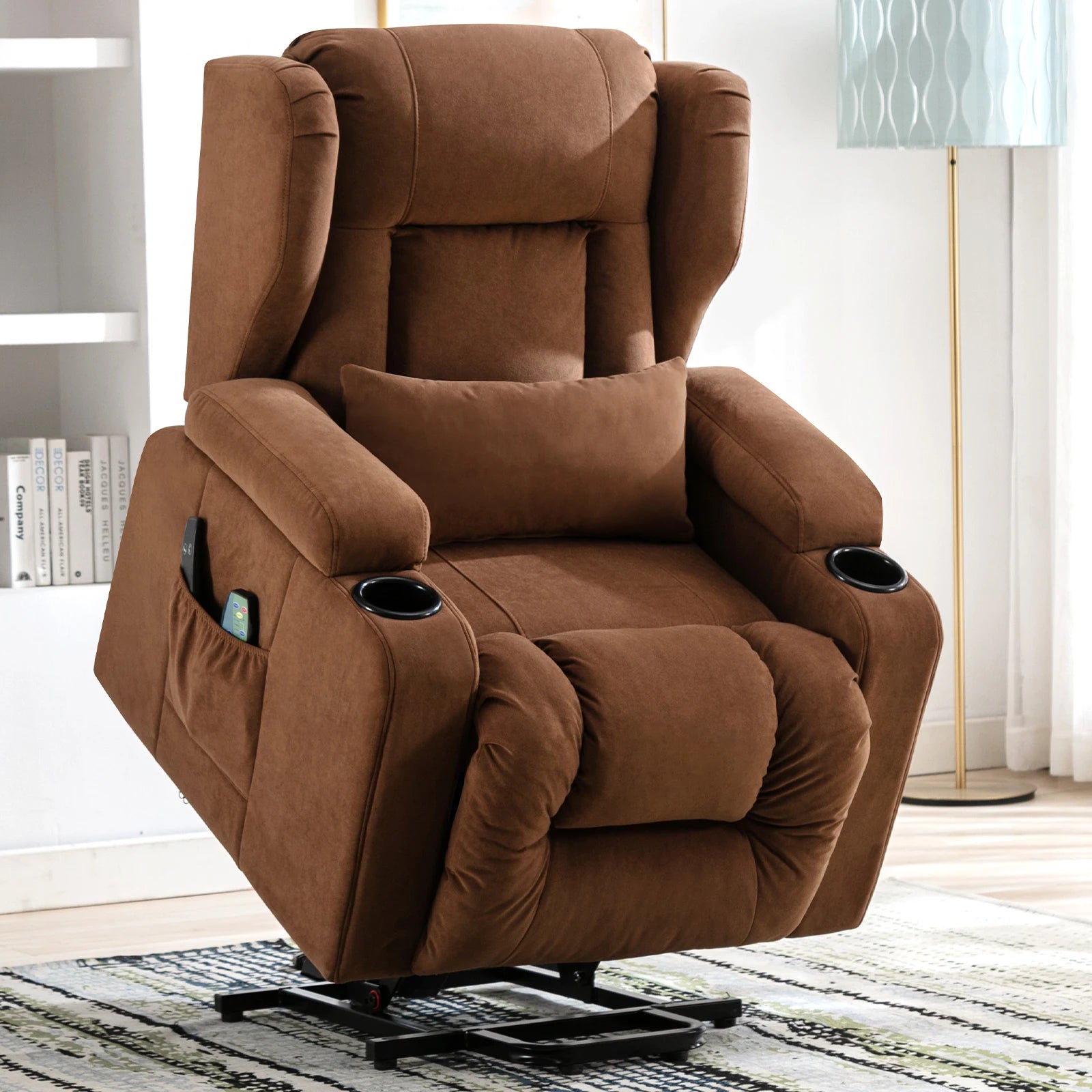 Elektrische Relaxfauteuil met Sta-op-Hulp, Massagefunctie & Stoffen Bekleding – TV‑stoel voor Woonkamer