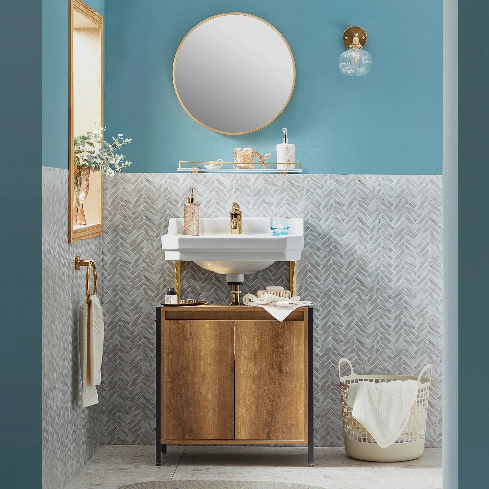 Vintage wastafelonderkast badkamermeubel – 60×60×30 cm
