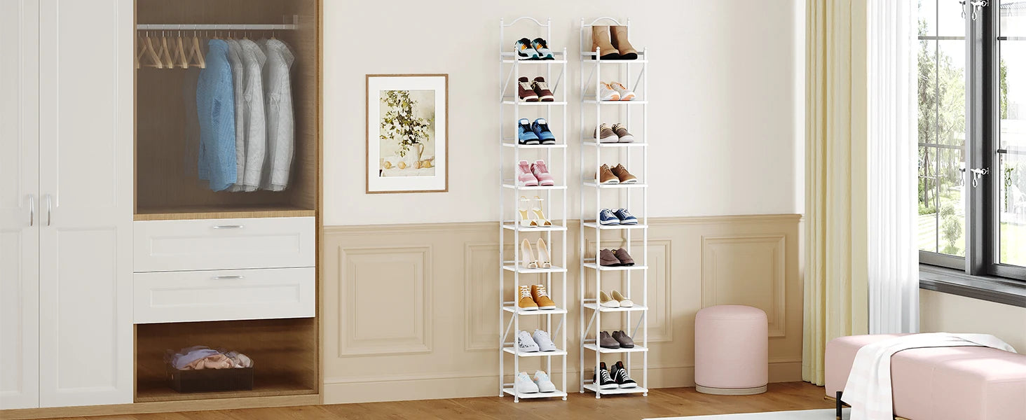 Smal 9‑Laags Vertical Schoenenrek – Ruimtebesparend & Instelbaar Schoenen Organizer