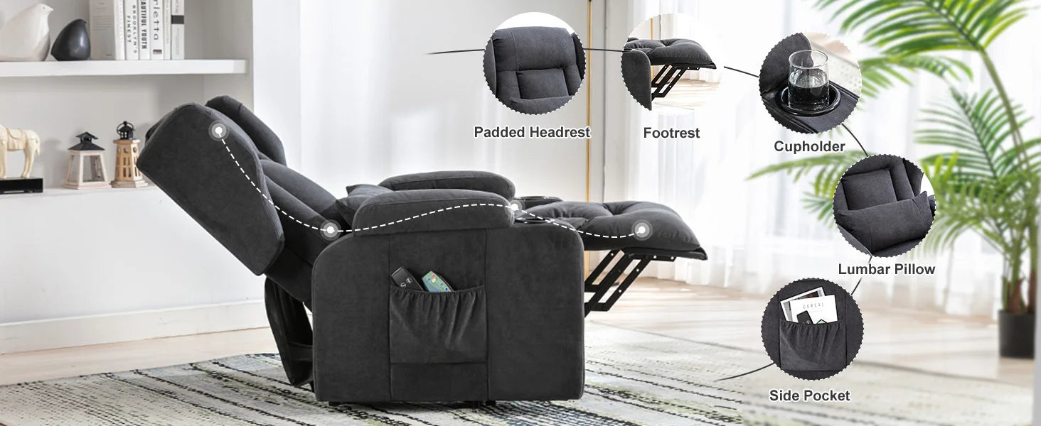 Elektrische Relaxfauteuil met Sta-op-Hulp, Massagefunctie & Stoffen Bekleding – TV‑stoel voor Woonkamer