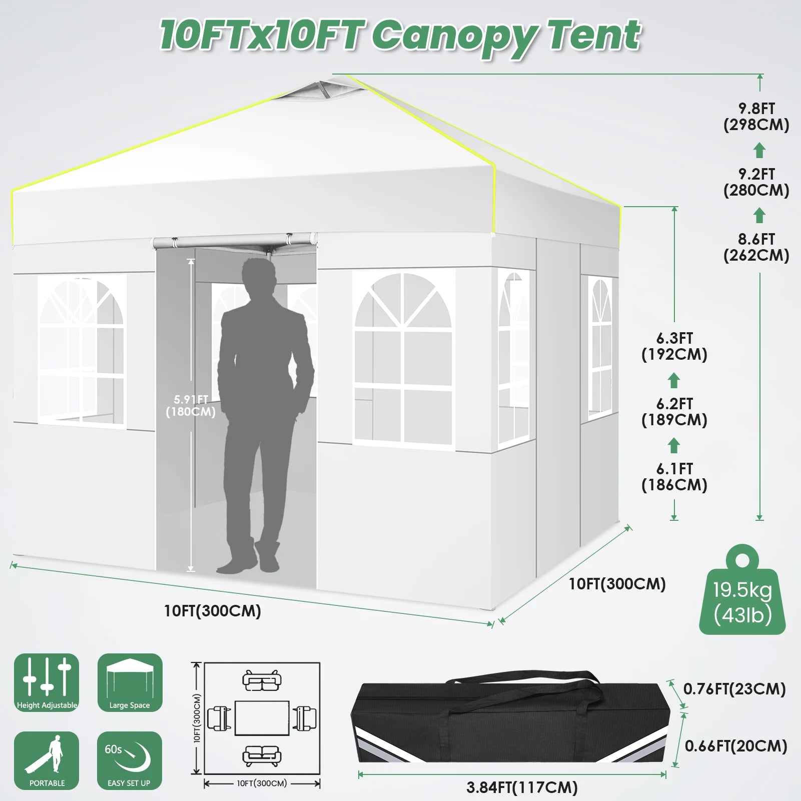 Pop-up Partytent 3x3 m Waterdicht met 4 Zijwanden – Opvouwbaar Tuinpaviljoen met UV50+ Bescherming voor Tuin & Evenementen
