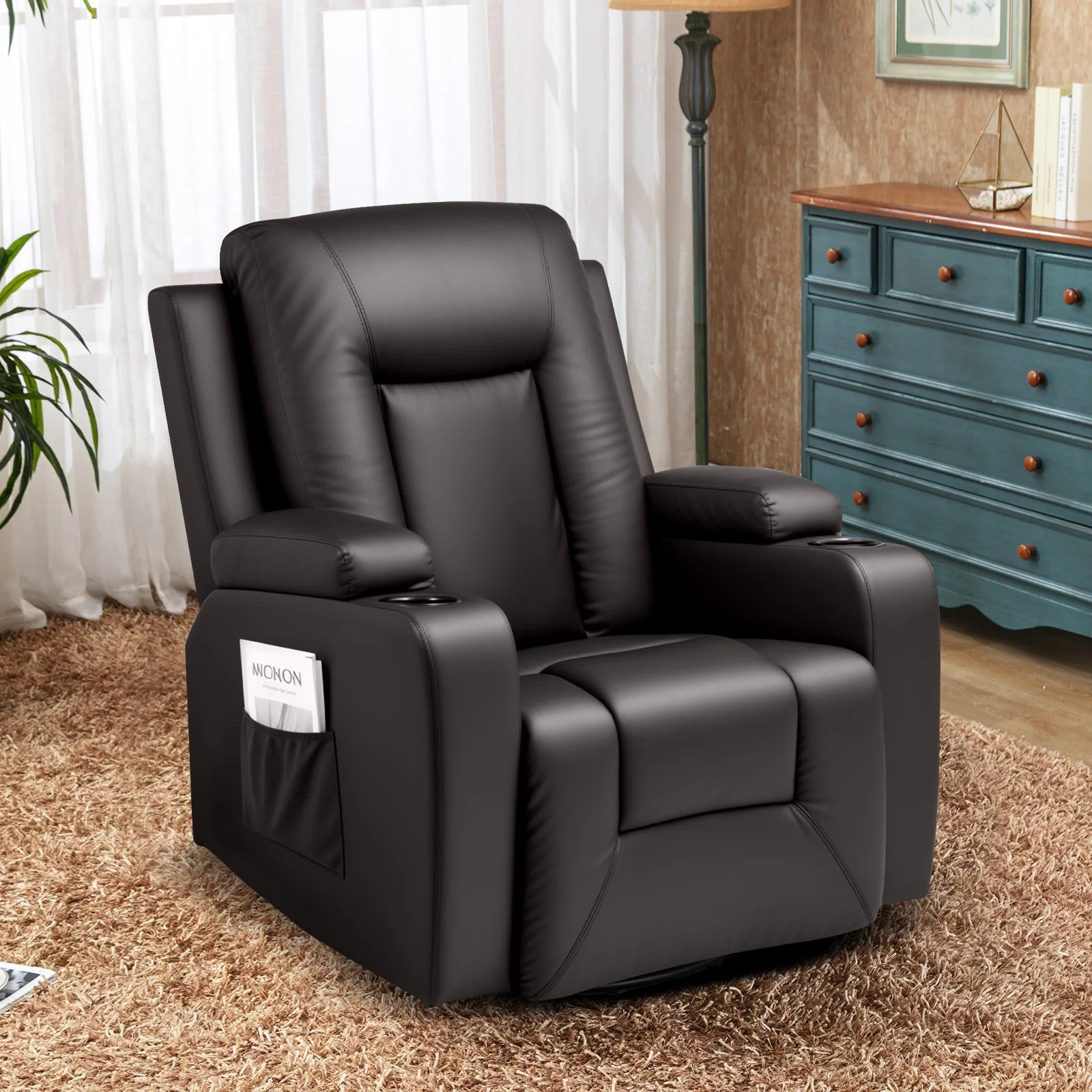Luxe Relaxfauteuil 360° Draaibaar – Verstelbare TV Stoel met Voetsteun en Kunstleren Bekleding