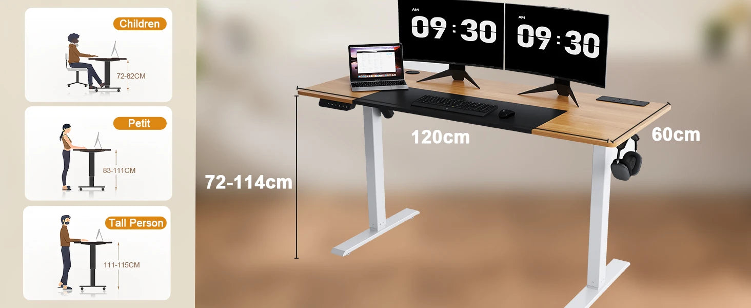 Elektrisch Zit-Sta Bureau Verstelbaar met USB en Ergonomisch Design (140x60 / 160x70 cm)