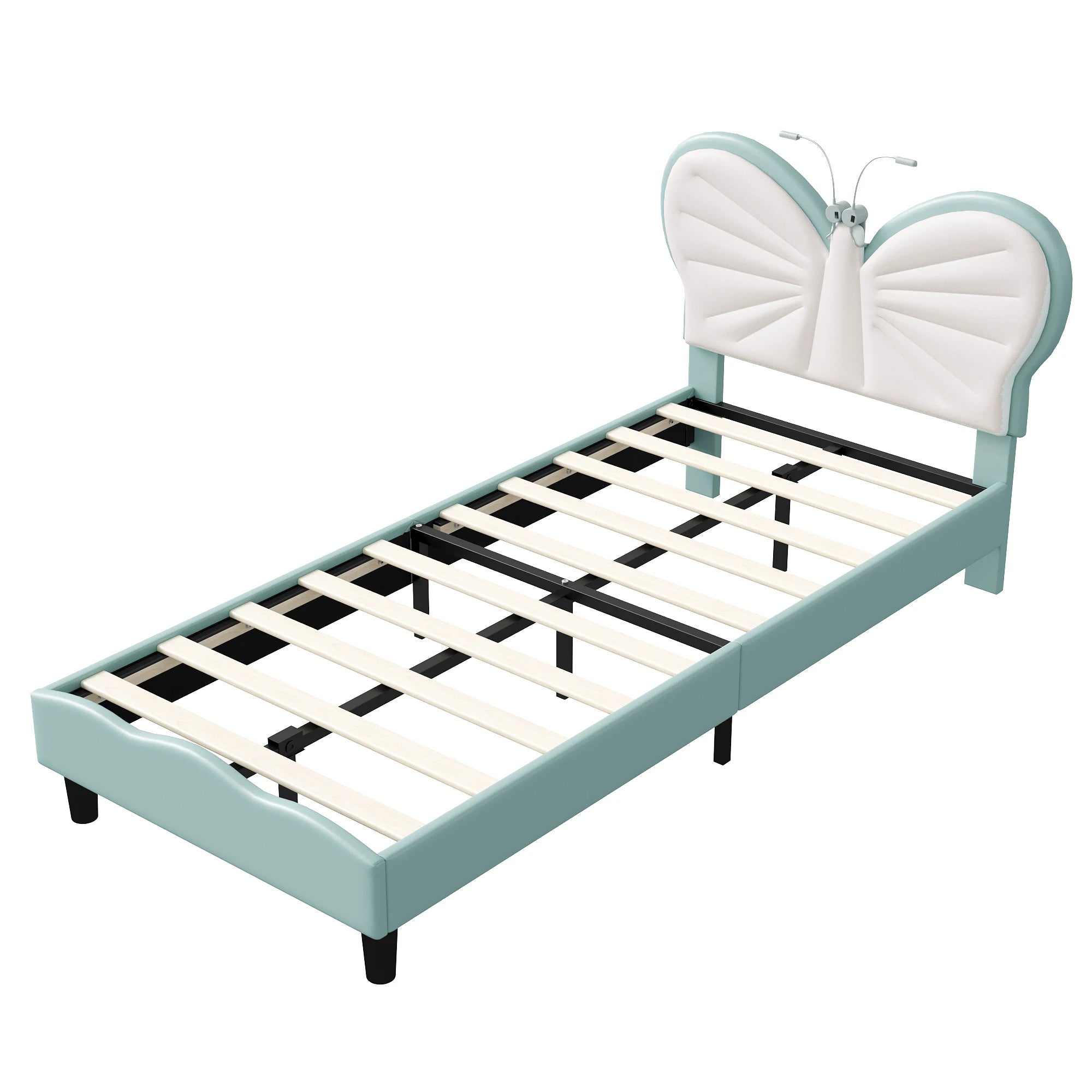 Kinderbed 90x200 cm verstelbaar hoofdeinde – meisjesbed met LED‑leeslampjes