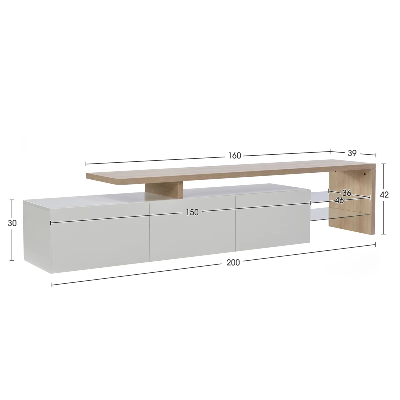 Moderne TV-Meubel 200×42×39 cm – Hoogglans Lowboard met LED & Glazen Planken