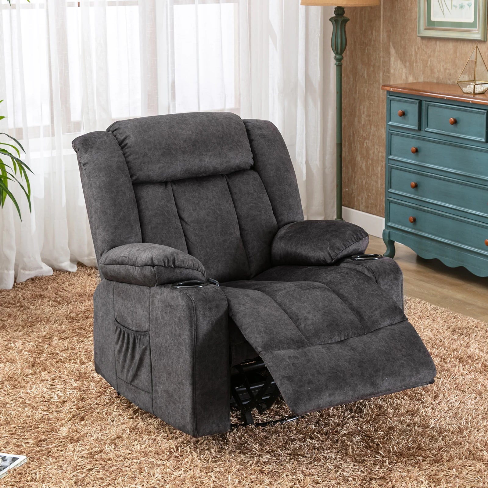 Verstelbare Relax Fauteuil met Voetensteun en Bekerhouders – Luxe TV Stoel 90°–160° Ergonomisch Comfort