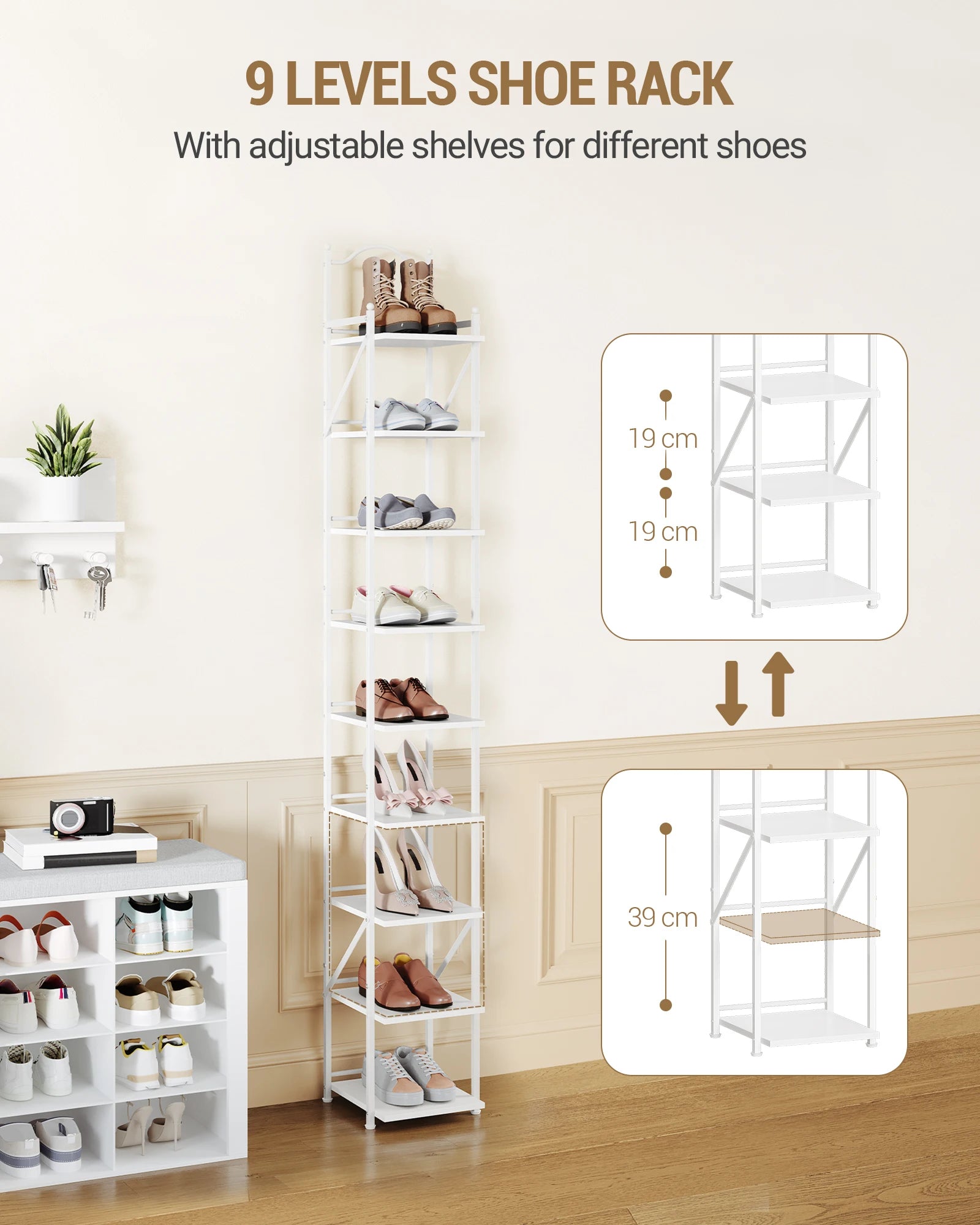 Smal 9‑Laags Vertical Schoenenrek – Ruimtebesparend & Instelbaar Schoenen Organizer