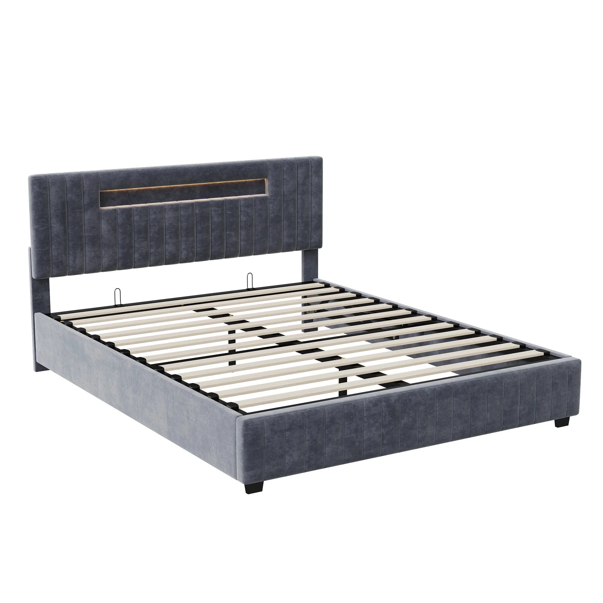 Gestoffeerd bed 140x200 cm met LED‑verlichting en hydraulische opbergruimte – modern en praktisch design