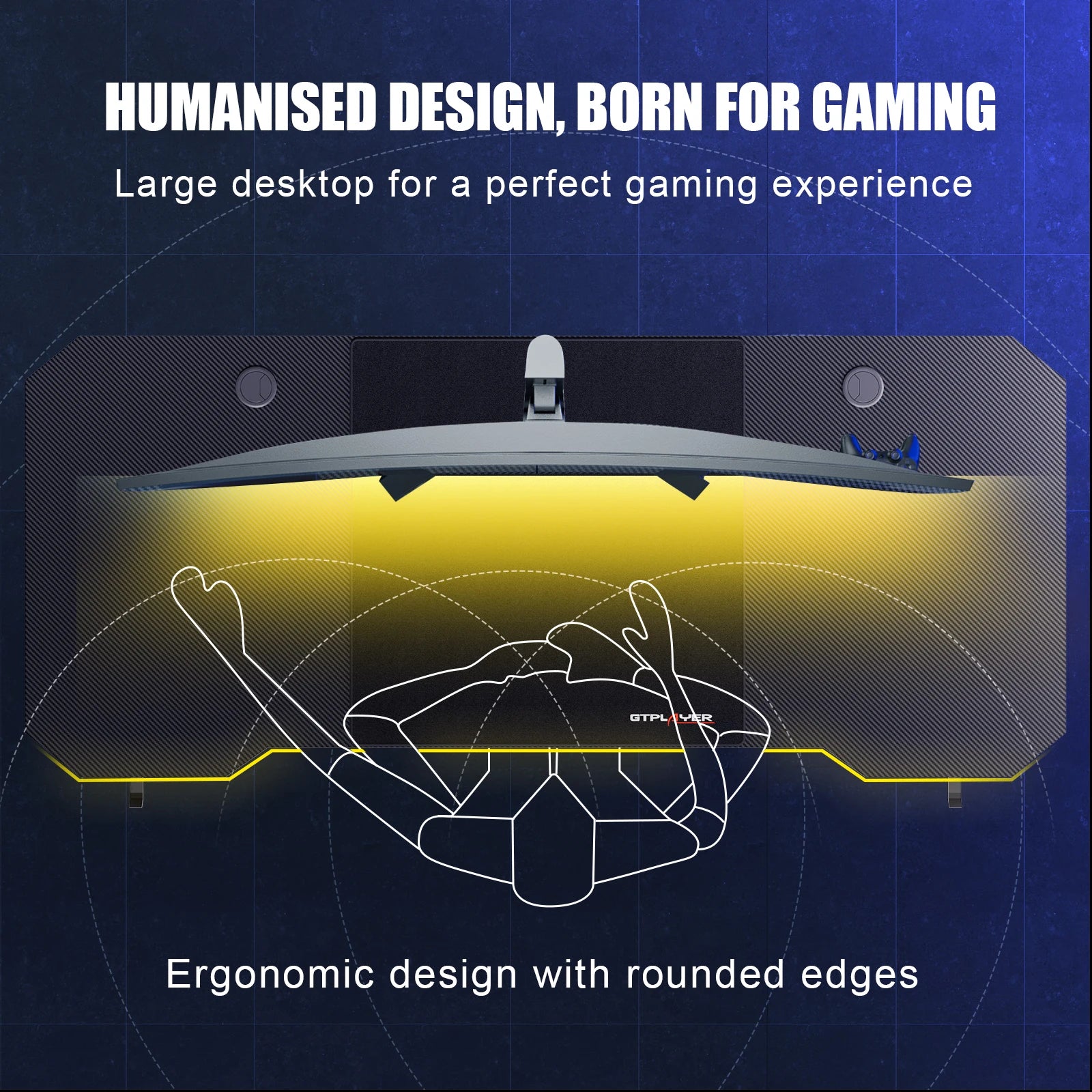 Gaming Bureau 120x60 cm met LED Verlichting & Stopcontact – Carbon Fiber Werkblad en Z-Frame