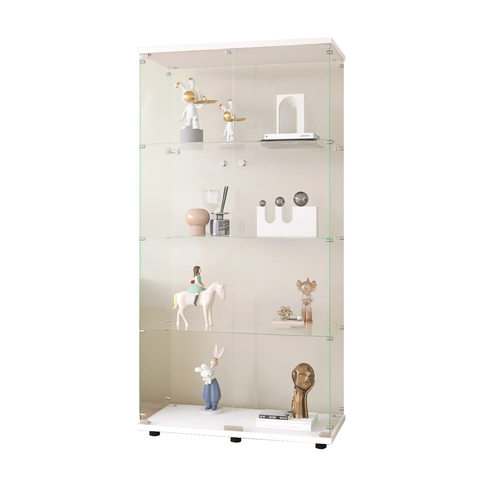 Staande LED Vitrinekast met 4 Niveaus – Moderne Displaykast voor Woonkamer & Slaapkamer