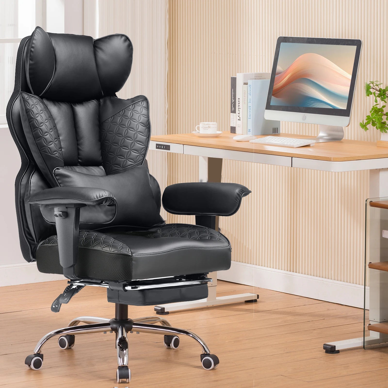 Ergonomische Gaming Chair & Bureaustoel – Verstelbare Armleuningen, Lendensteun, PU Leer – 150 kg