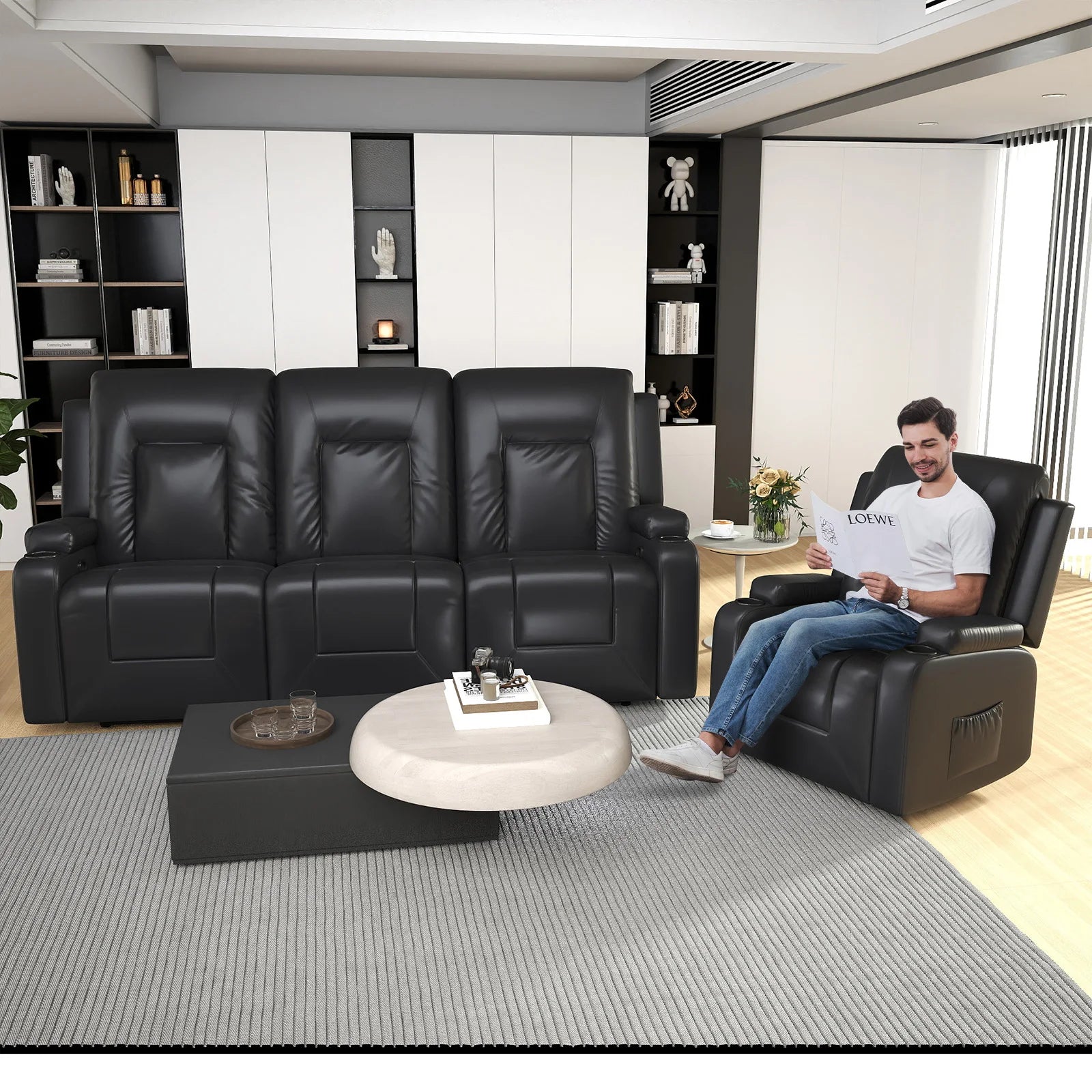 Luxe Relaxfauteuil 360° Draaibaar – Verstelbare TV Stoel met Voetsteun en Kunstleren Bekleding