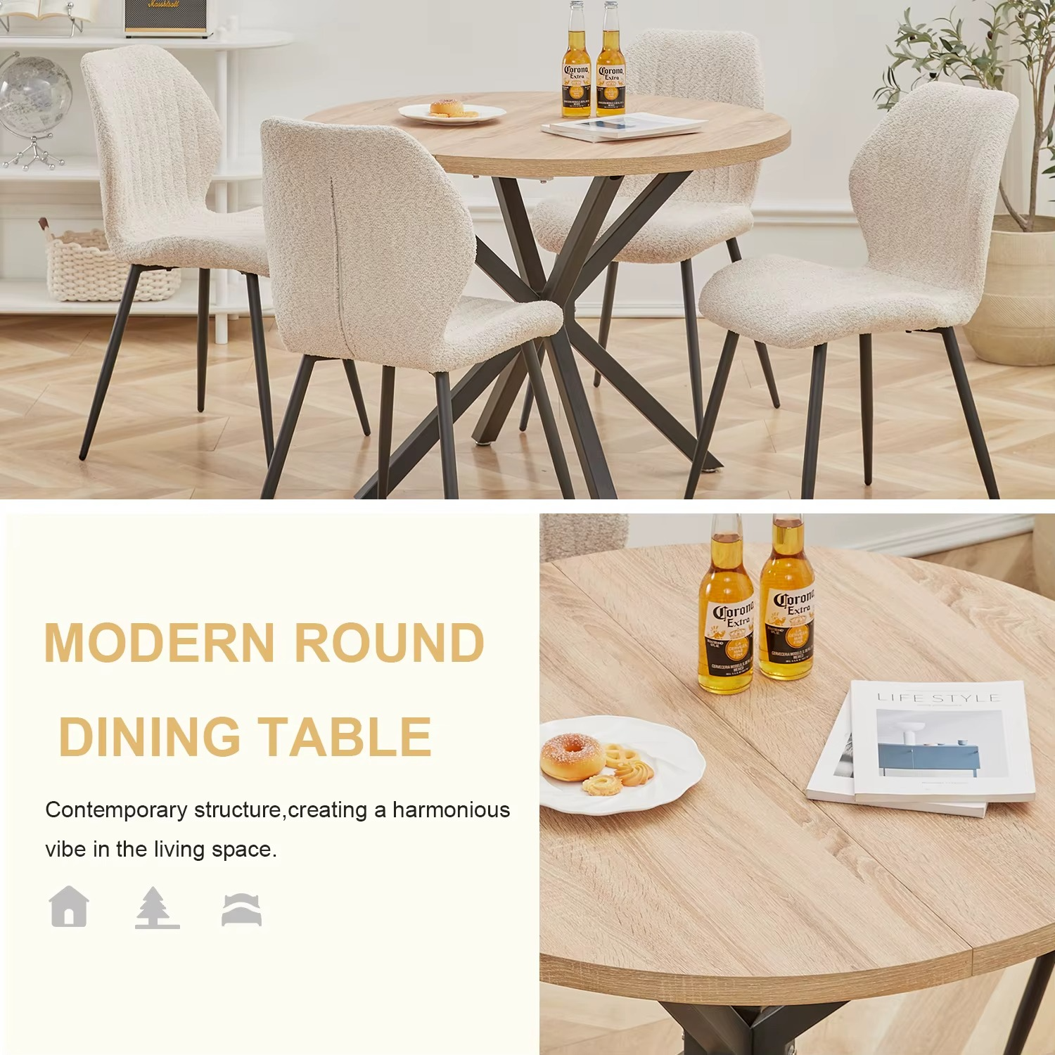 Nordic Ronde Eettafel – Massief Hout, Scandinavische Stijl, 100 cm