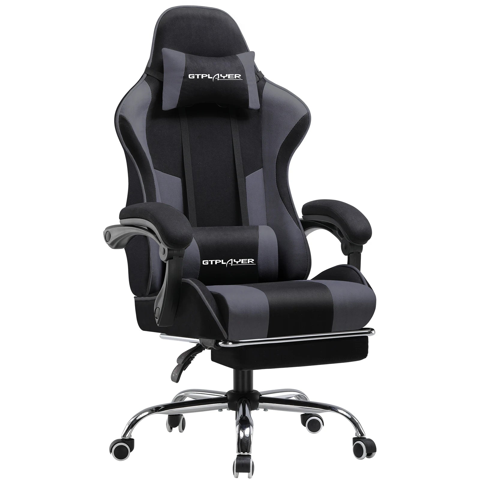 Ergonomische Gamingstoel met Voetensteun en Massage Lendenkussen – Stoffen Bureaustoel met Hoofdsteun